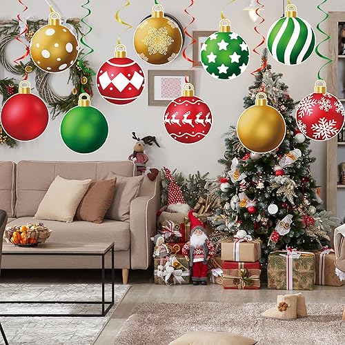 Miniatura 6 de YQUQWN 48 piezas de decoración de remolinos colgantes de Navidad, rojo, verde, dorado, copos de nieve, bolas de alce, remolinos para fiestas de