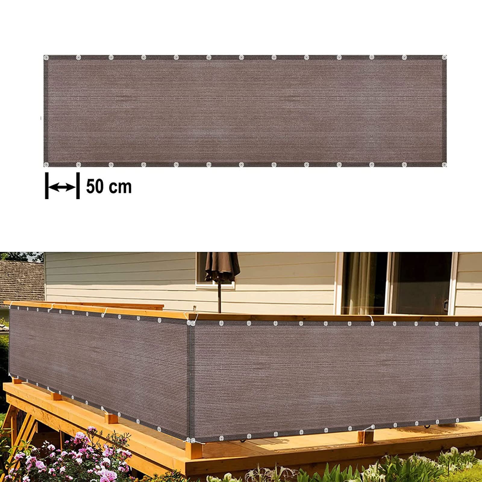 Elegancki szary balkon ochrona przed promieniowaniem UV 130 x 900 cm zawiera elementy mocujące i linę, idealne do balustrad i mieszkań, rozwiązanie do dekoracji na zewnątrz