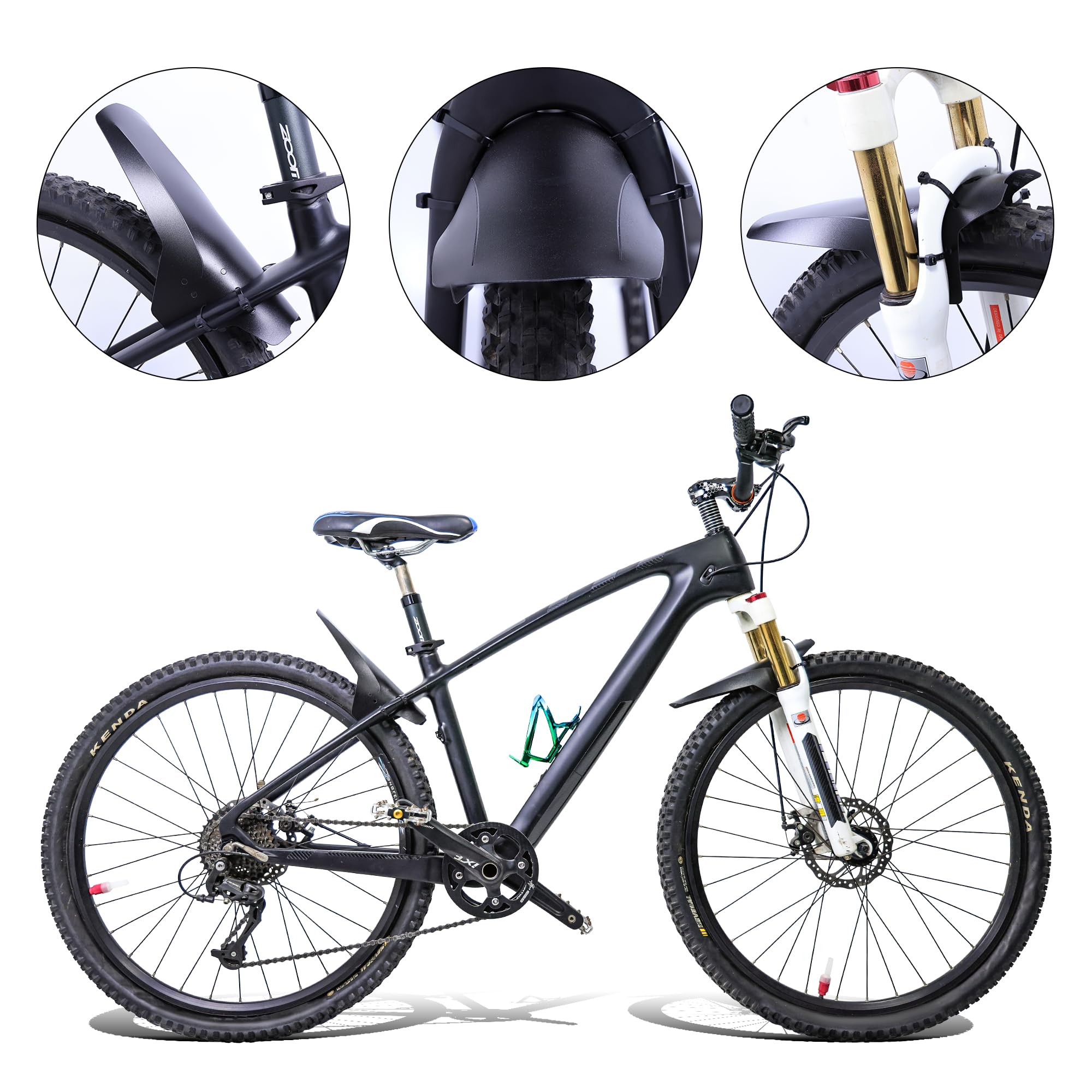 FETESNICE 2 Pezzi MTB Mudguard- Mountain Bike Protection Board da 29 Pollici in Fibra di Carbonio Testurizzata Anteriore e Posteriore con 10 attacchi Via Cavo.