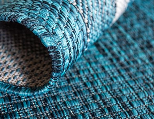 Vista 275 de Unique Loom - Colección Outdoor Border - Tapete para exteriores de borde suave - 5 pies 3 pulgadas x 8 pies, rectangular, azul/marfil azu/marfil