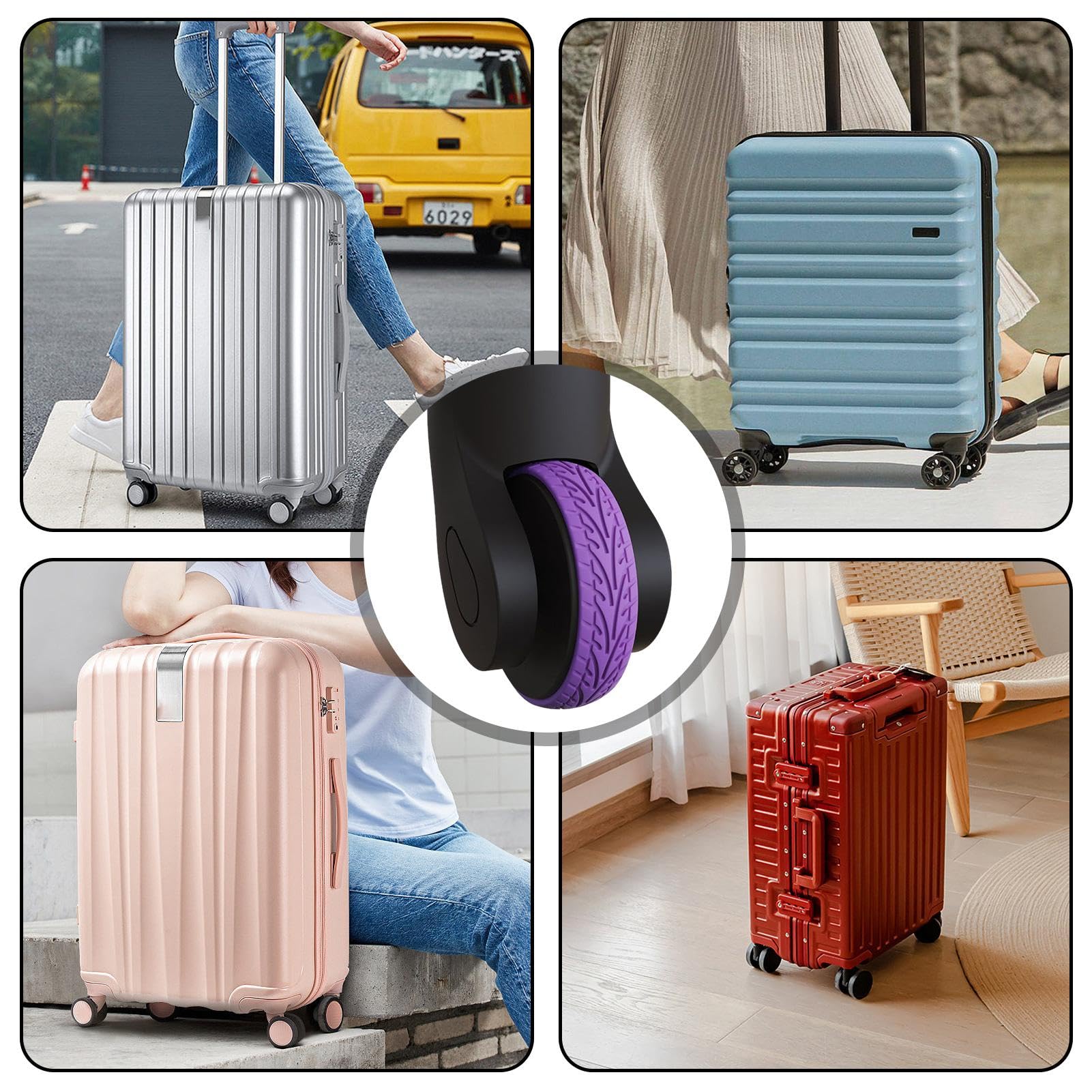 Protezione ruota bagaglio copriruota ruota bagaglio copertura ruote in | silicone 8 pezzi copertura protettiva in silicone per ruota filatore bagagli da viaggio, viola., Se référer au