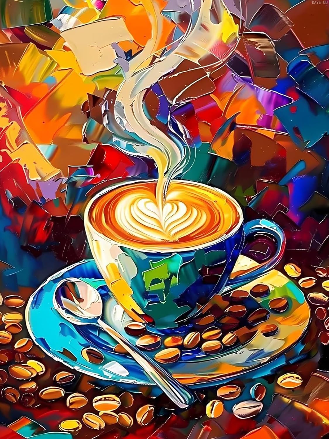 KAYEIUU 5D Diamond Painting Kit The Coffee Diamond Art Kits for Adults DIY Round Full Drill Paintings with Diamonds for Home Wall Decor 12x16 inch