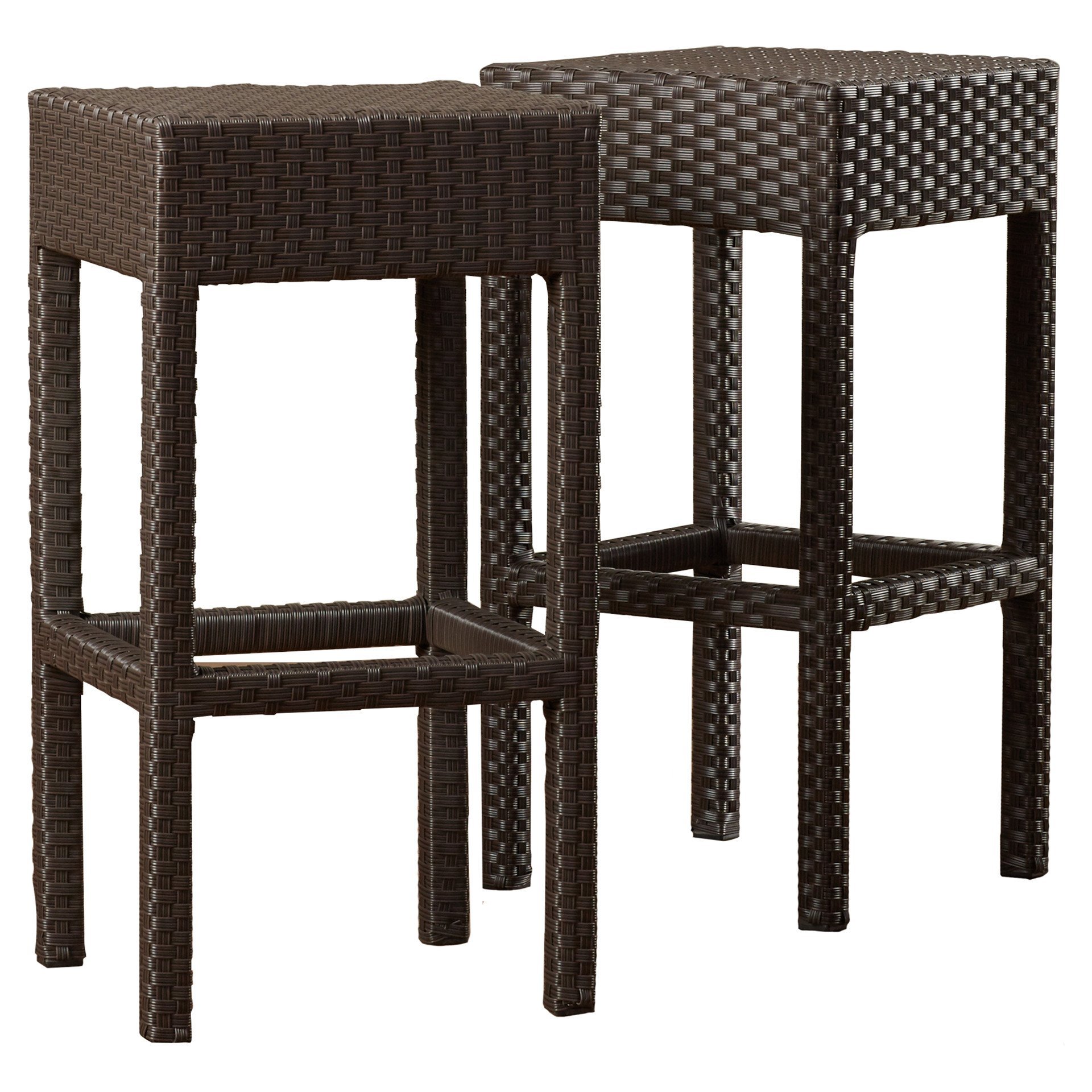 27.5" Square Cottage-Style Wicker Outdoor Backless Bar Stool (Set of 2)