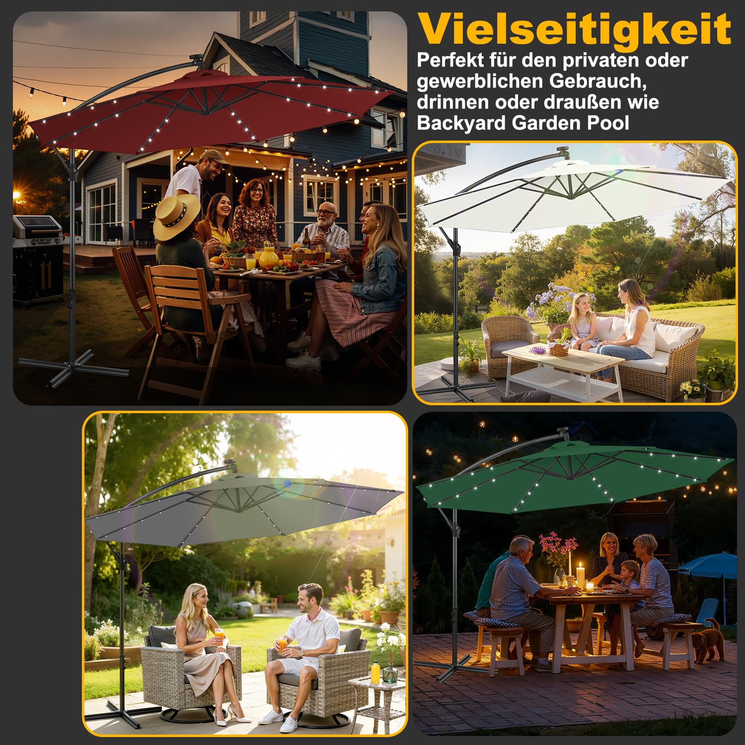 Parasol przeciwsłoneczny 300 cm, 350 cm, duży parasol przeciwsłoneczny do ogrodu i na taras, ochrona przed promieniowaniem UV 50+, parasol ogrodowy z korbą i nóżką krzyżową, opcjonalnie z