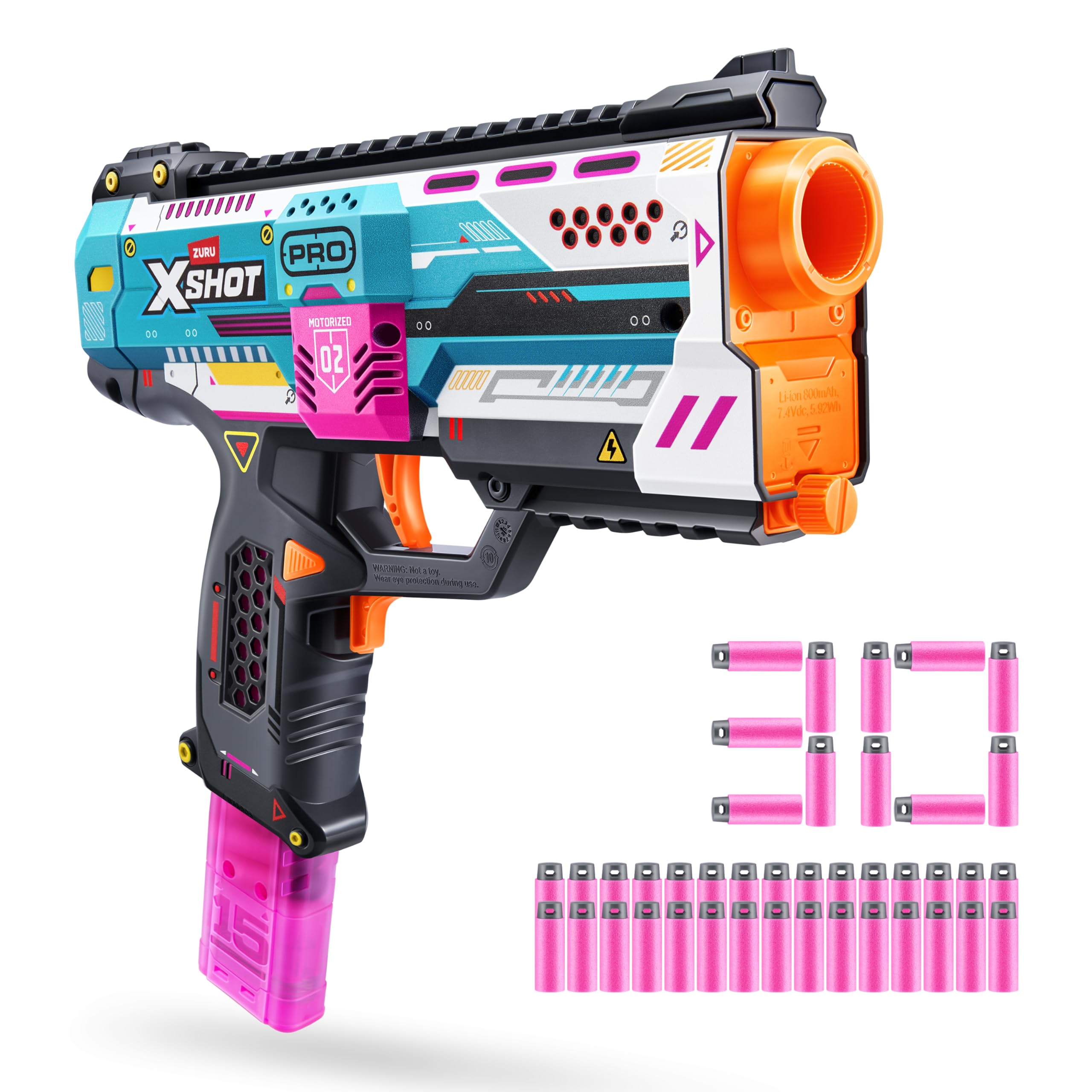 XSHOT SKINS Serie Pro Motorized Thrasher di ZURU – Blaster a dardi di gommapiuma con 30 Dardi Air Pocket Technology, plastica alimentato a batteria per gioco all'aperto, per bambini, 14 anni