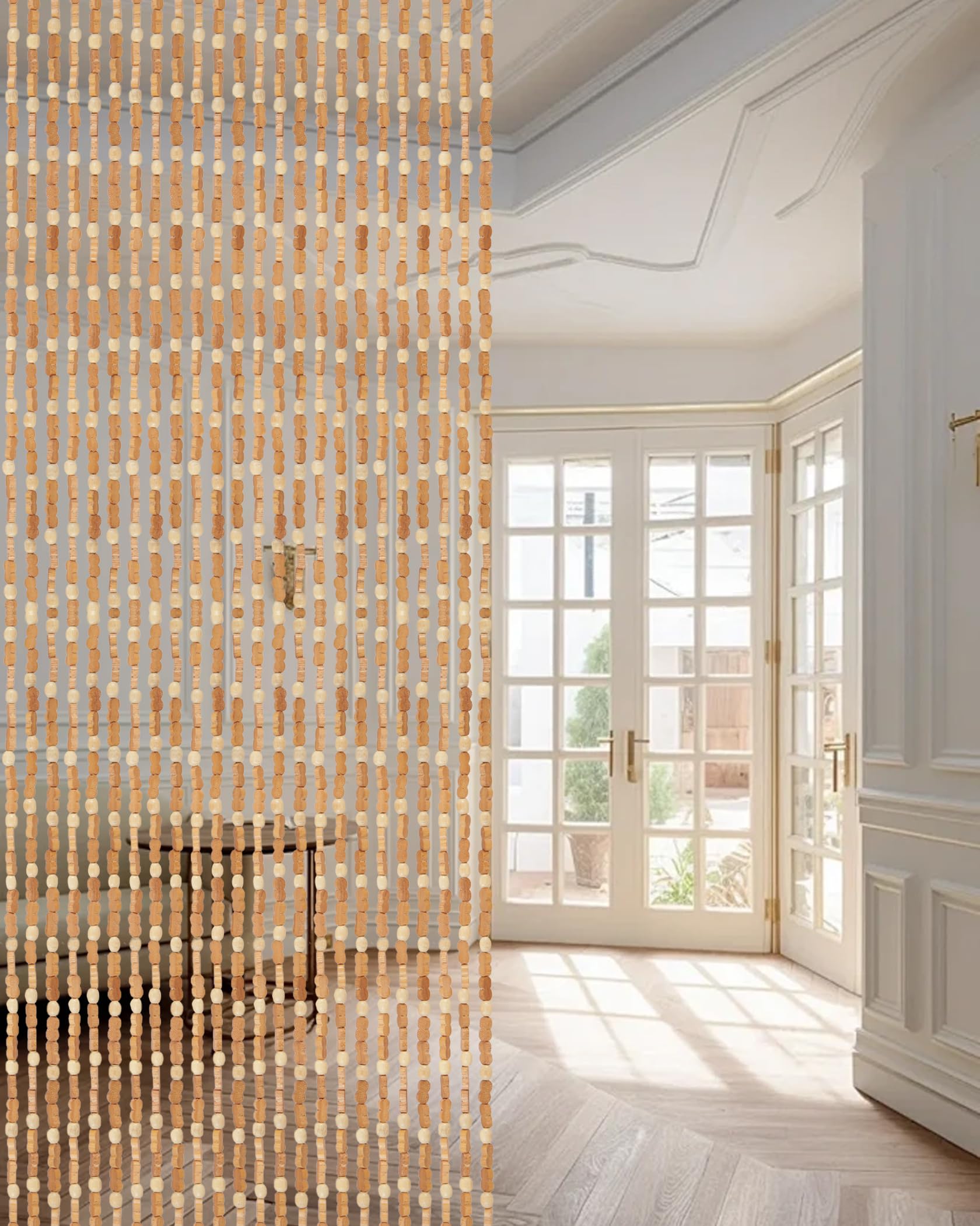 Rideau de Perles en Bois 90x200cm - 45 brins Porte en Perles de Bambou Rétro - Fabrication à la main Séparation Décorative comme moustiquaire pour Chambre à coucher Salon Maison