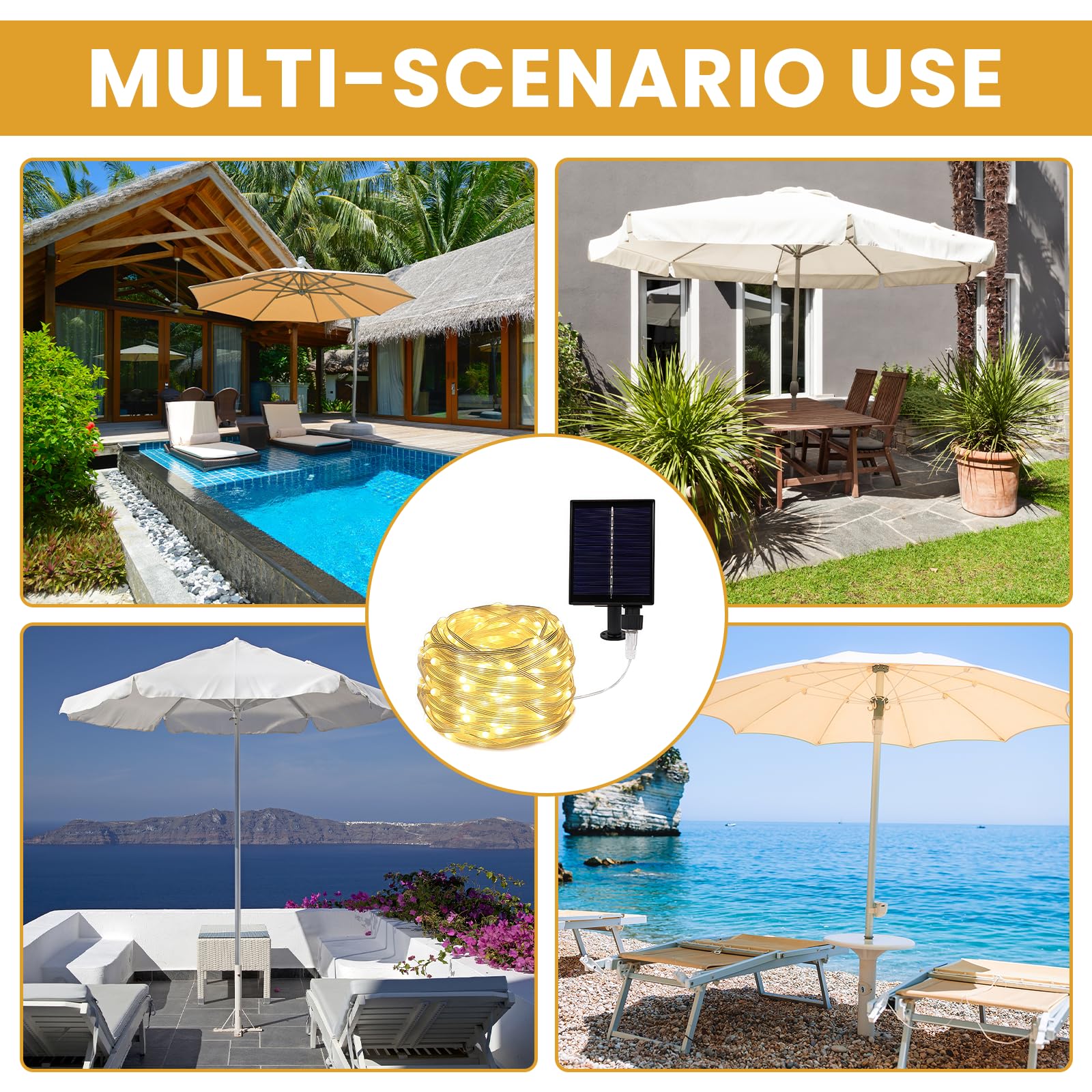 Guirnalda de luces solares para sombrilla, iluminación con mando a distancia, 8 modos, 104 ledes, luces de paraguas, IP67, resistentes al agua, luces decorativas para el jardín