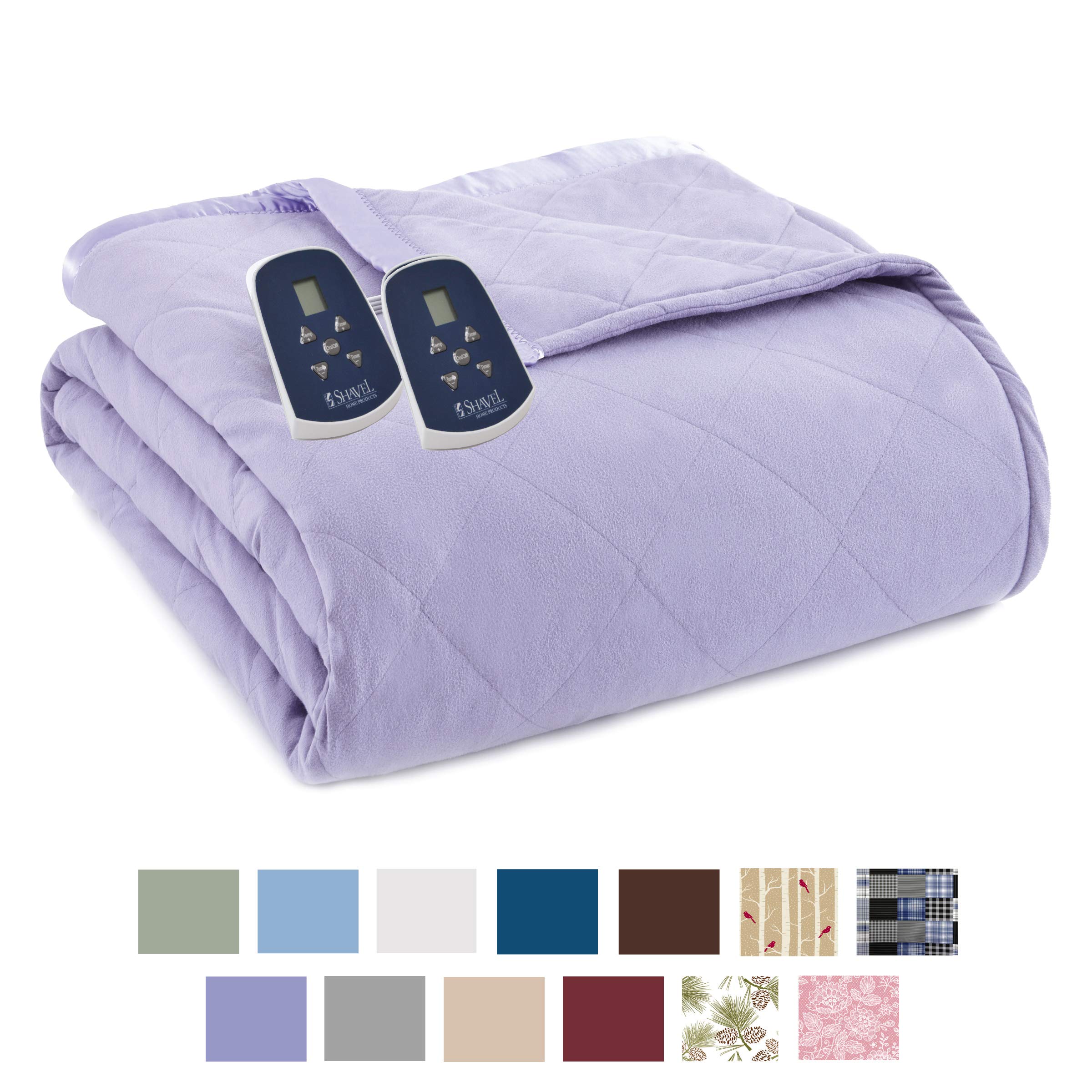 Thermee Micro Flannel Queen-Size Electric Heated Blanket, 10 Heat Settings with Timer & Safety Shutoff, Fast Heating Warm Blanket, Machine Wash & Dry, 90Lx90W, Lilac