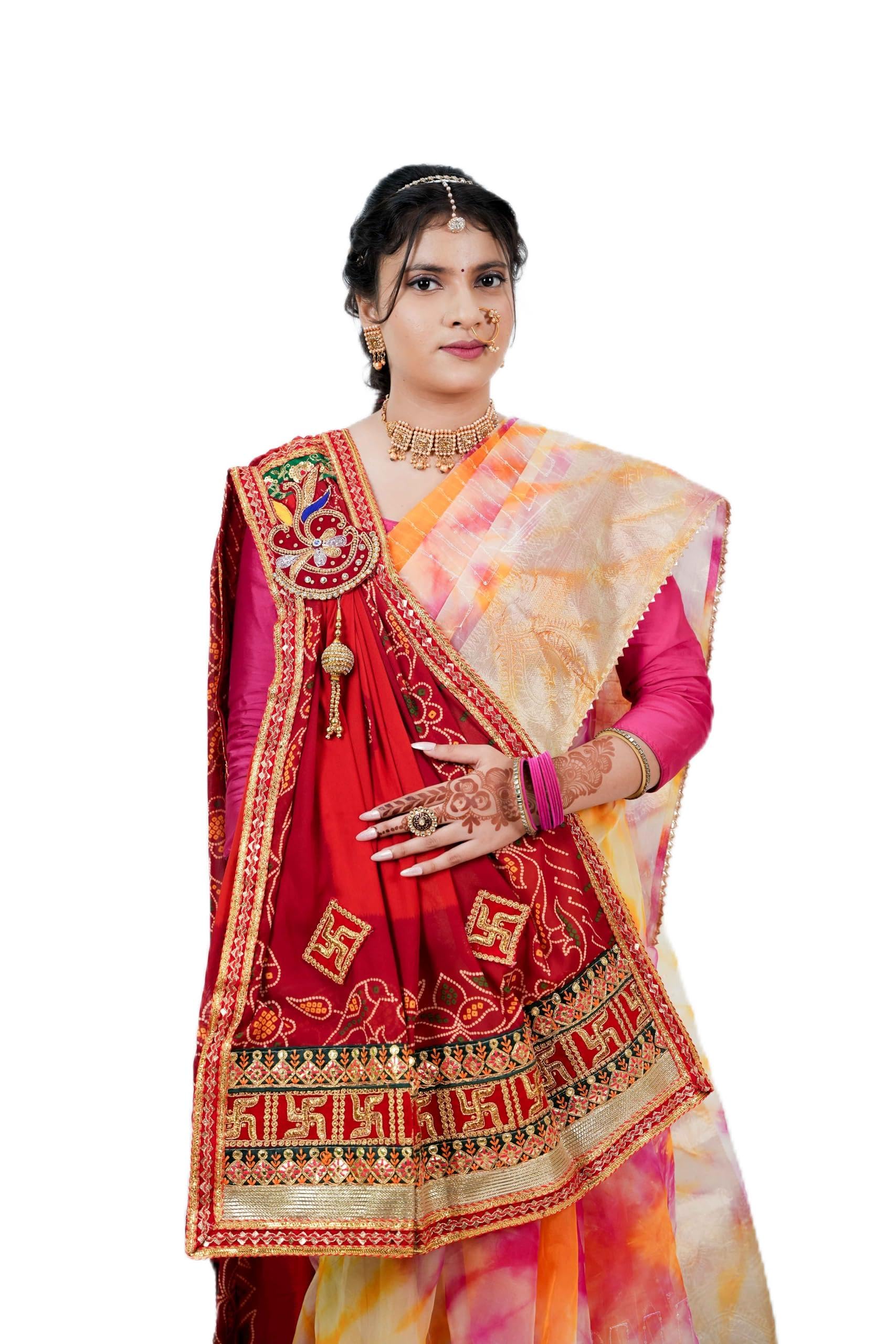 avilhara Bandhej Bandhani Rajasthani Marwadi Piliya Pomcha and Chunri Odhana - Rennial Synthetic Fabric - Useful for Pooja, Festival, Traditional, Religious and Ethnic Look - (206.37-1)-picture-49