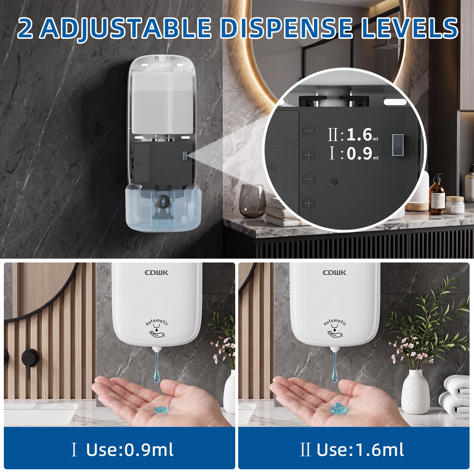 Dispensador automático de jabón, montaje en pared de 33.8 onzas, sin contacto, a prueba de fugas | Desinfectante líquido de manos de 1000 ml, impermeable, comercial, hogar, cocina, baño, hospital, hotel, restaurante, oficina
