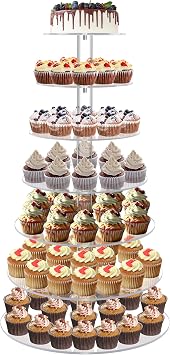 YestBuy Cupcake Stand, Acrylic Cupcake Tower Tree, 7 Tier Large Cupcake Holder for Pastry, Clear Cupcake Dispaly Stand for Party, Wedding, Baby Shower