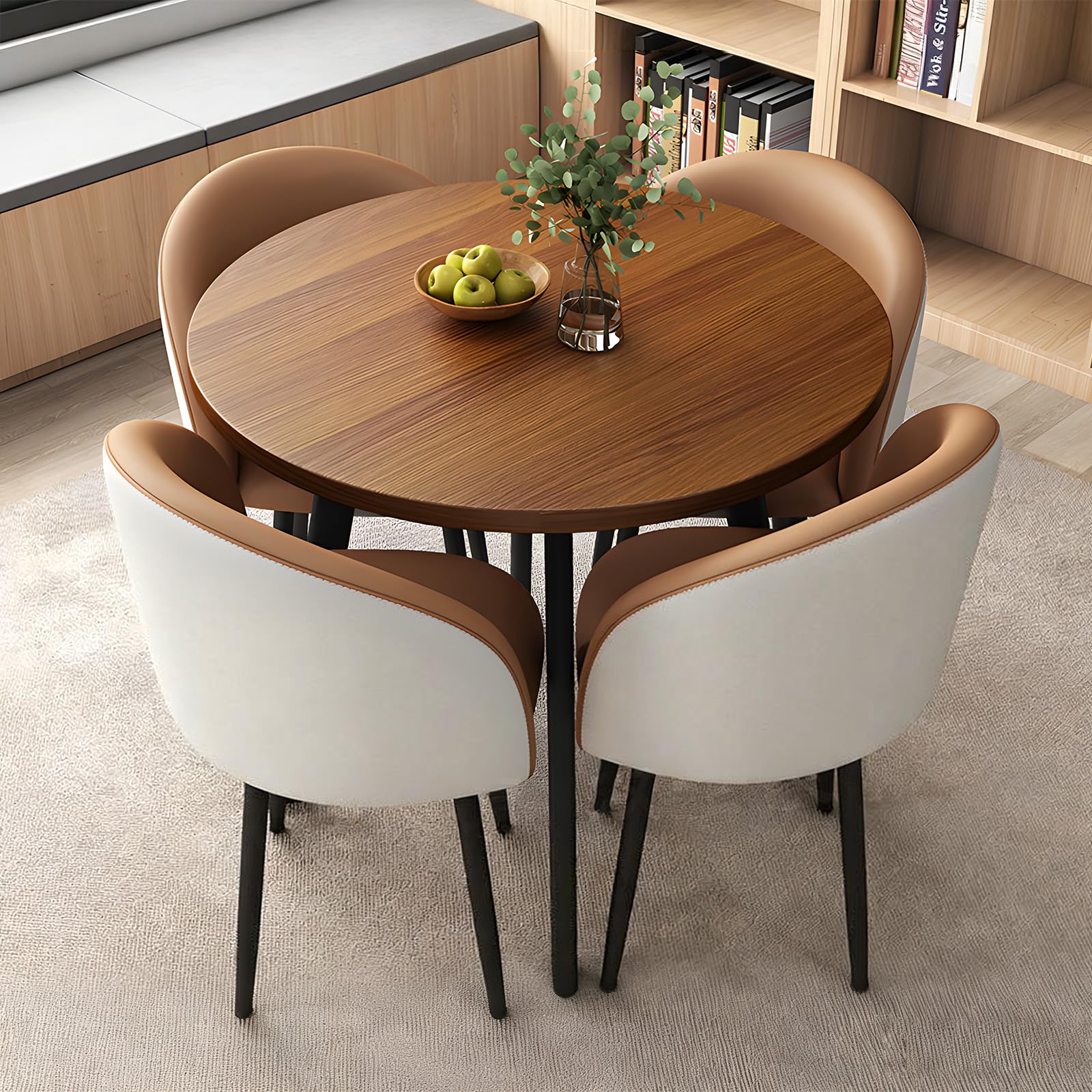 ASerZenith Modern Dining Table Set With 4 Upholstered Chairs, Kitchen Office Cafe Lounge Living Room Coffee Table By,P-028-27.6 In