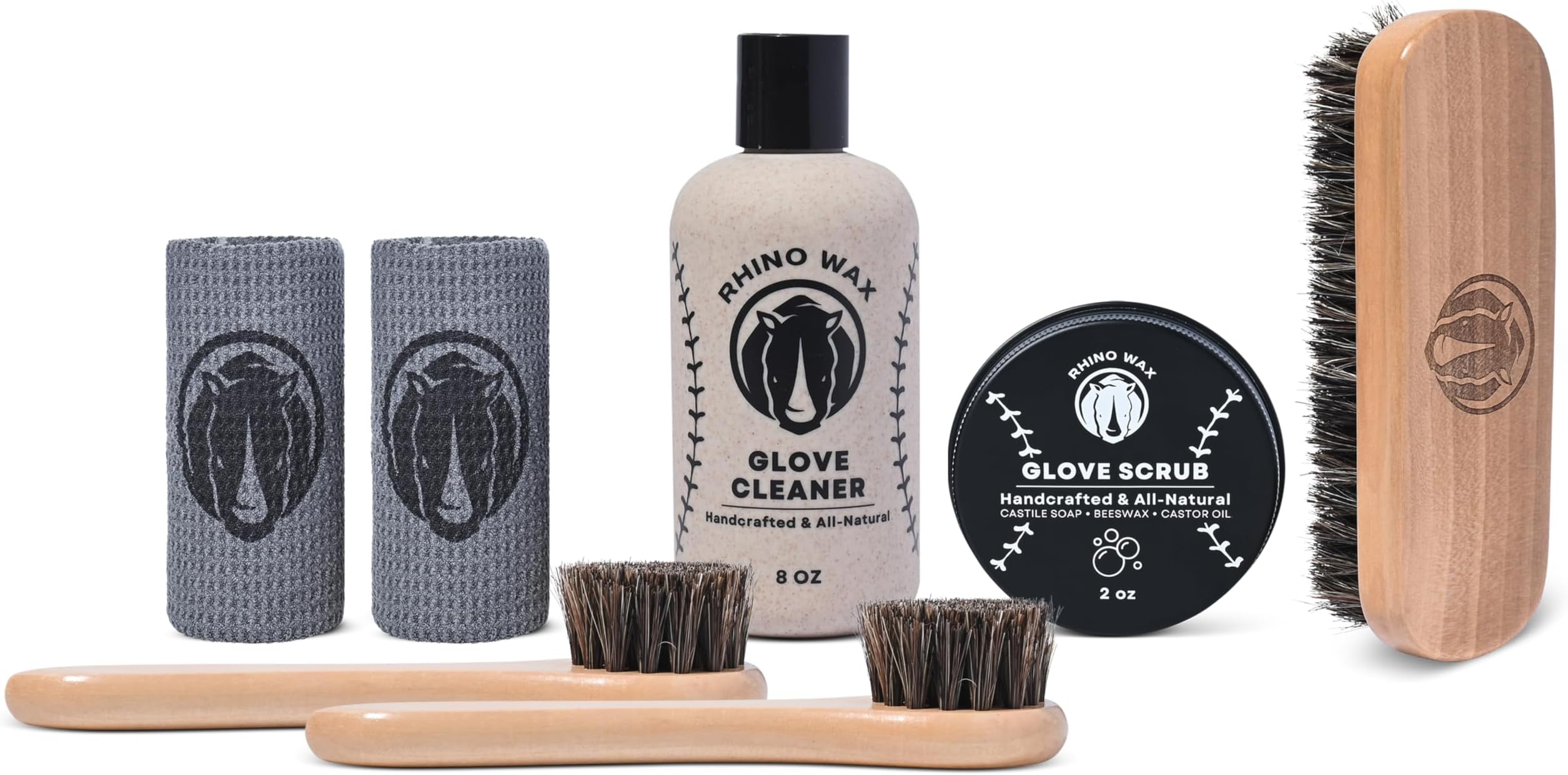 Baseball Gloves Complete Cleaning Kit - Glove Scrub for Deep Dirt Removal + Base Ball Mitt Cleaner for Gentle Routine Maintenance - Includes 2 Brushes + Microfiber Cloths - Made in the USA
