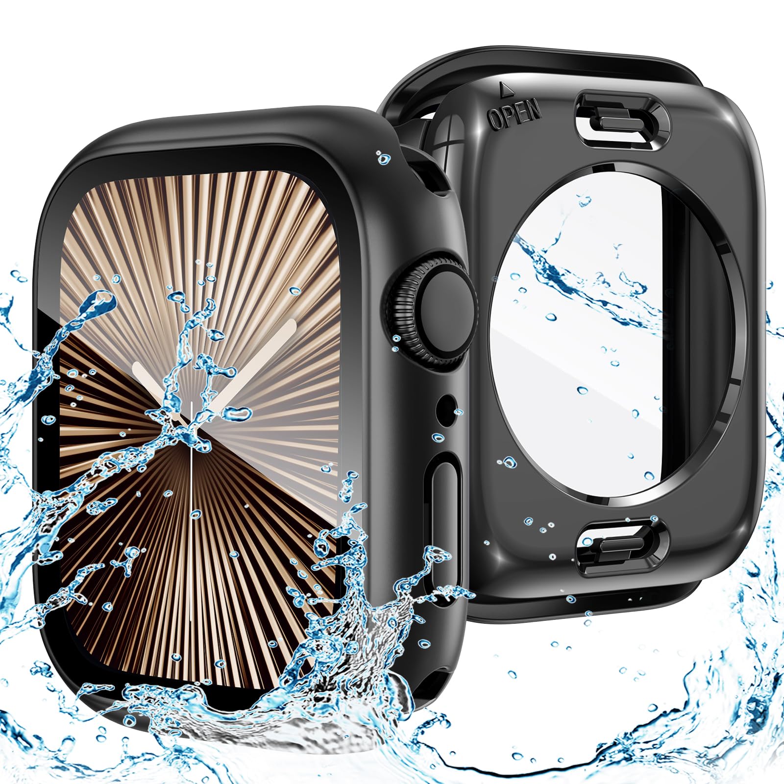 Goton 2 in 1 Waterproof Case Compatible for Apple Watch Series 10 Screen Protector 46mm, 360 Protective Glass Face Cover Hard PC Bumper + Back Frame for iWatch Accessories 46 mm