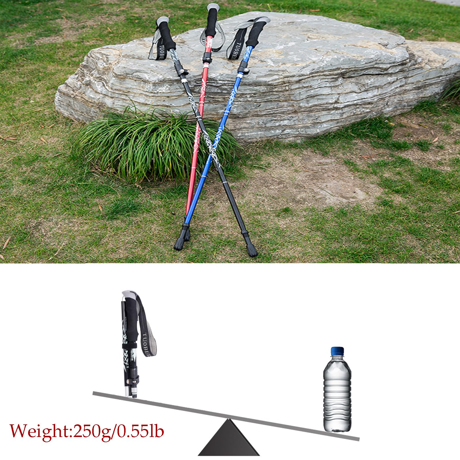 ThreeH Para 2 kijków trekkingowych, składane kijki do chodzenia dla mężczyzn i kobiet, lekkie, składane kijki wspinaczkowe do wędrówek z plecakiem, na kemping, czarne