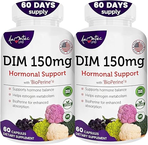 Miniatura 7 de Womens DIM Complex 150mg - Bioperine Estrogen Balancing Pills for Menopause & Hot Flashes Relief Support Hormonal Acne Powerful Supplement - 60