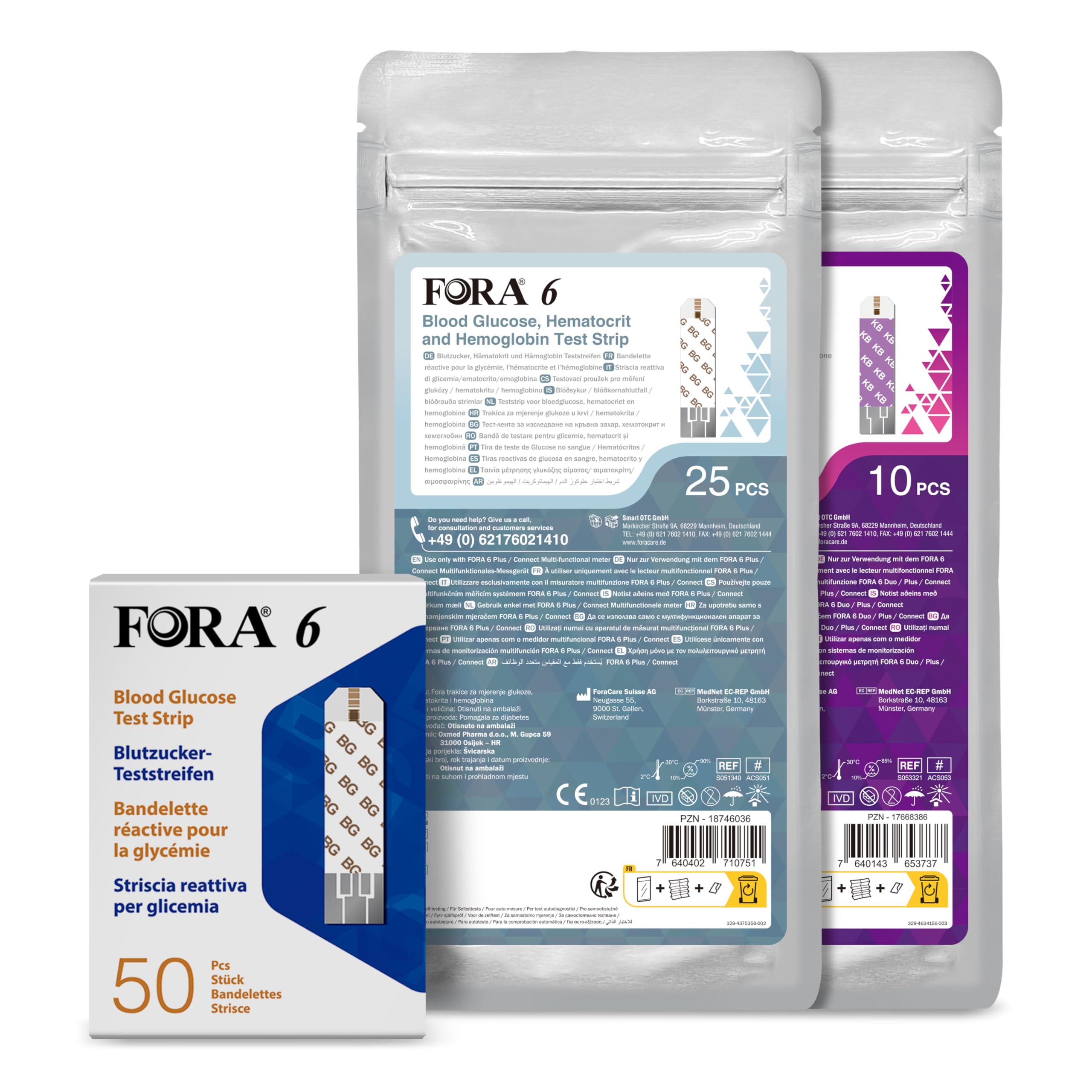 FORA Zestaw pasków testowych – 50x glukoza we krwi, 25x 3-w-1 (glukoza, hematokryt, hemoglobina), 10x β-keton – kompatybilny z miernikami glukozy FORA 6 Connect