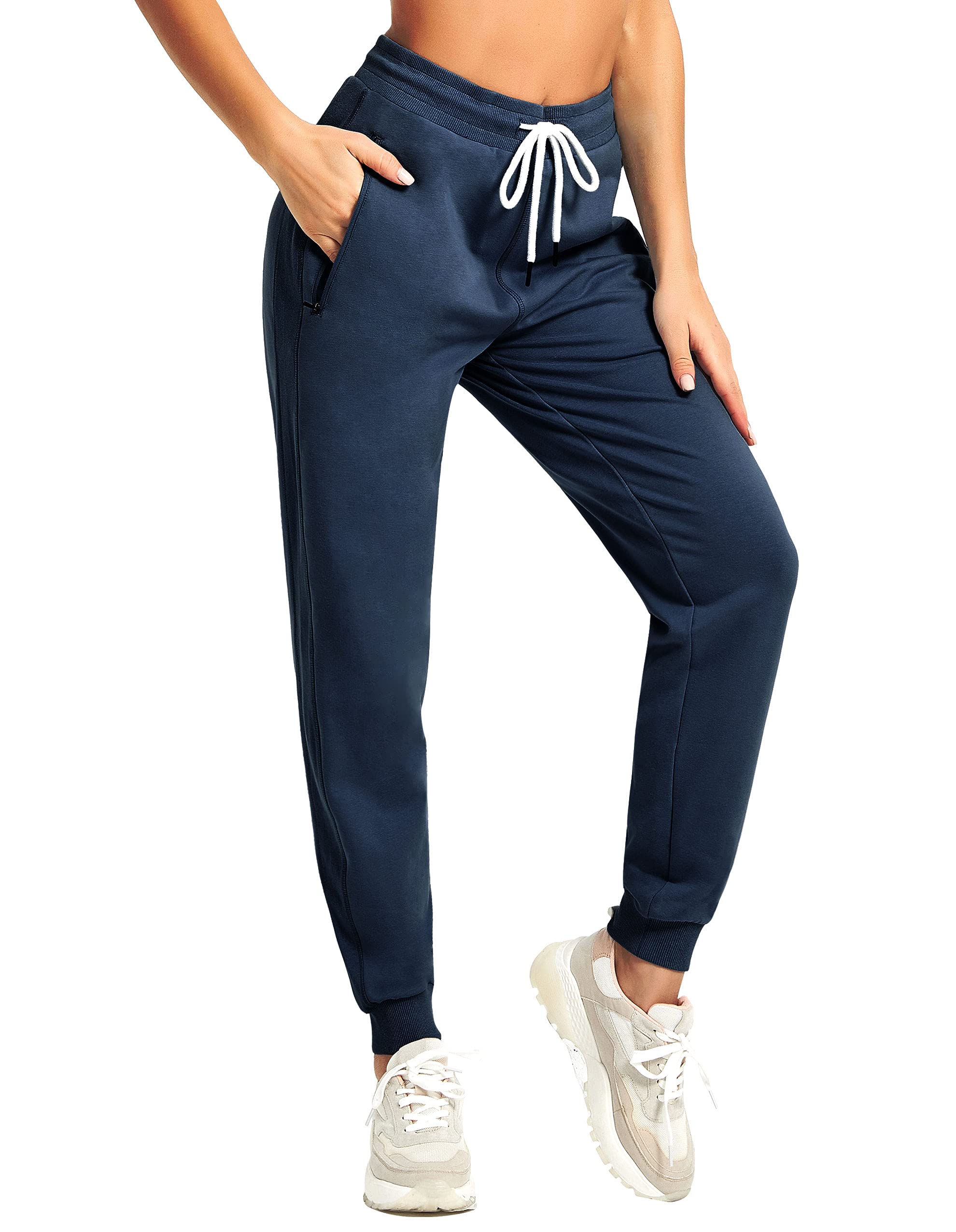 PULI Pantalon de jogging longueur cheville pour femme avec poches et cordon de serrage, Bleu marine, XL