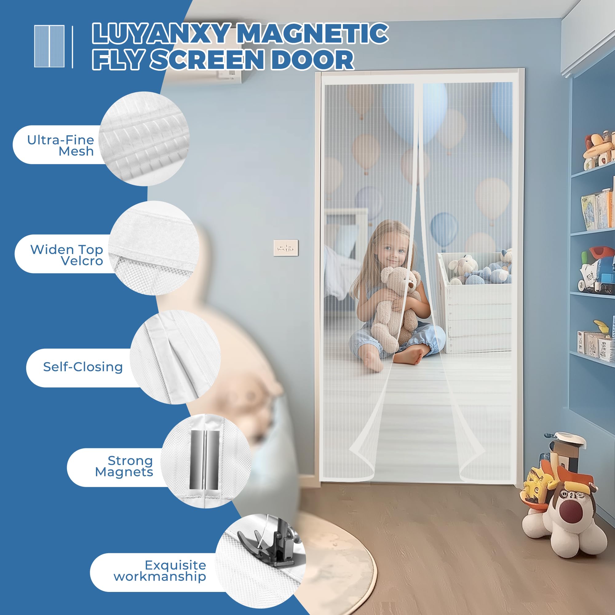 LUYANXY Zanzariera Magnetica 160x250cm, Zanzariera Porta Finestra Tenda Bianco, Zanzariere Magnetiche Balcone, Anti Insetti Traspirante Chiusura Automatica, Non ho più fastidiosi insetti in casa - 4