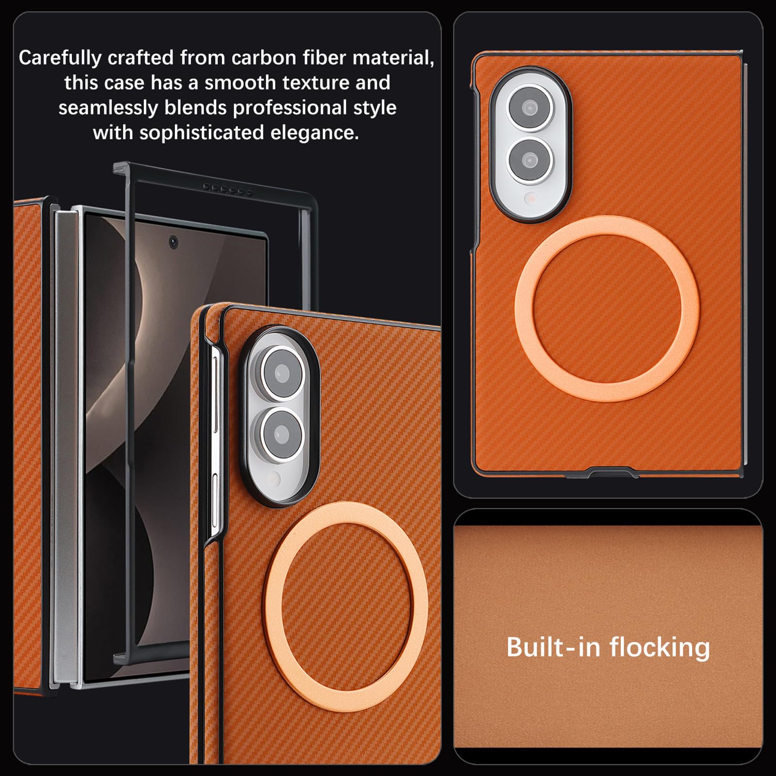 Etui do Samsung Galaxy Z Fold 8, wzór skóry z włókna węglowego