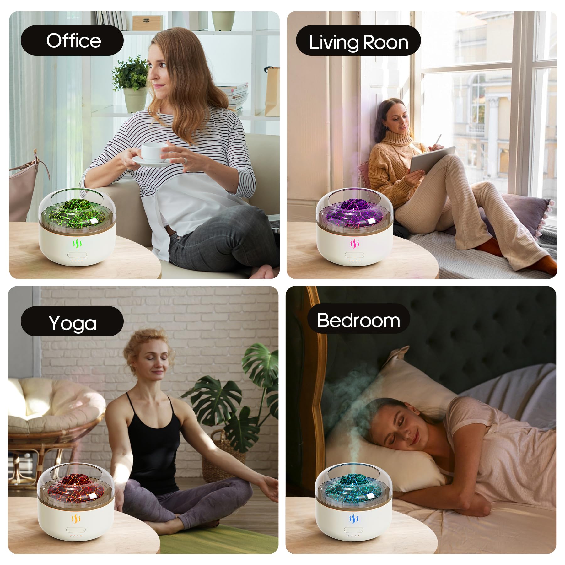 Rican Diffusori per aromaterapia, diffusore di aromi, diffusore di oli essenziali da 160 ml, umidificatore, senza acqua, protezione automatica per casa, ufficio, auto e yoga, bianco