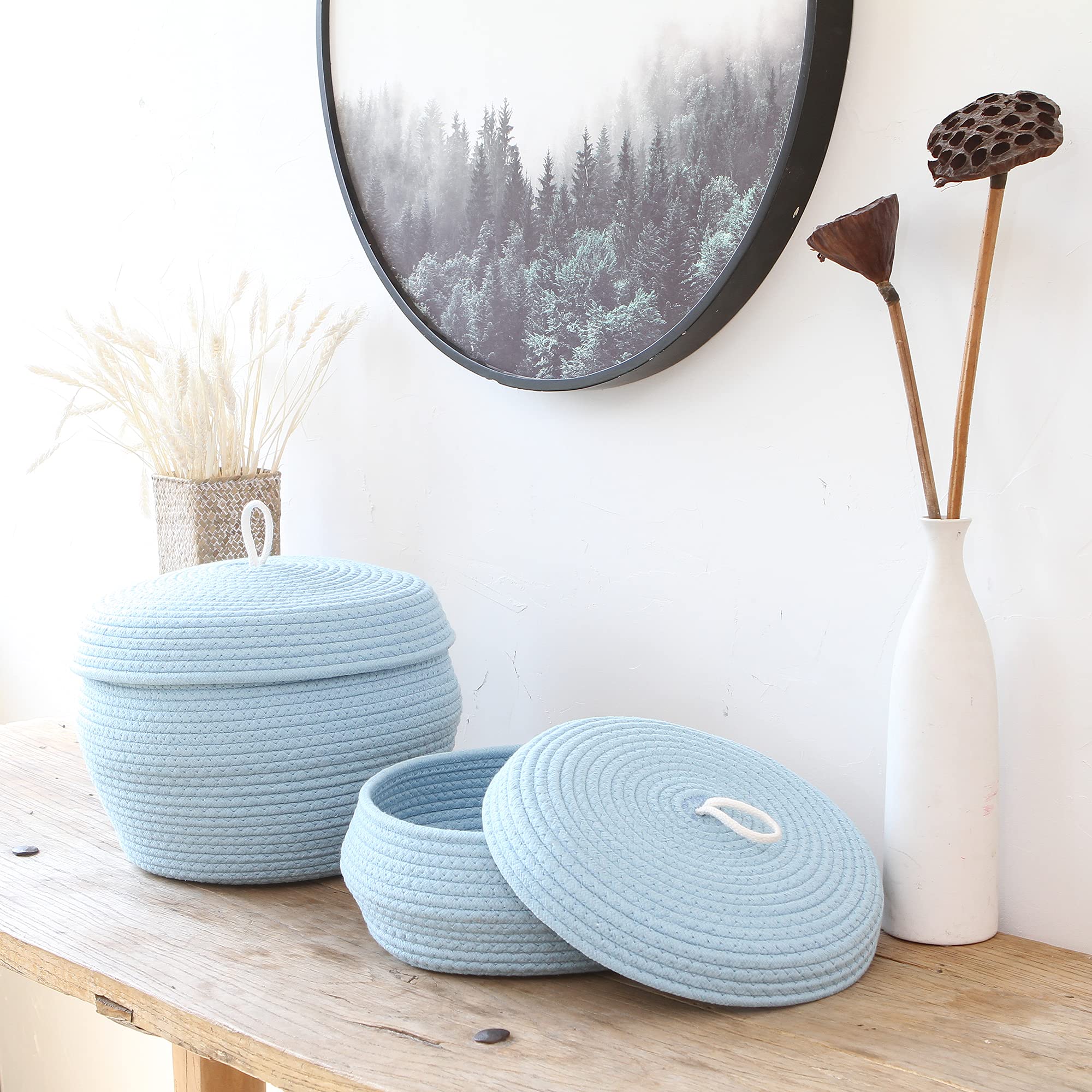 Baumwollseil Körbe 2er Set - Deko Aufbewahrungskörbe Mit Deckel