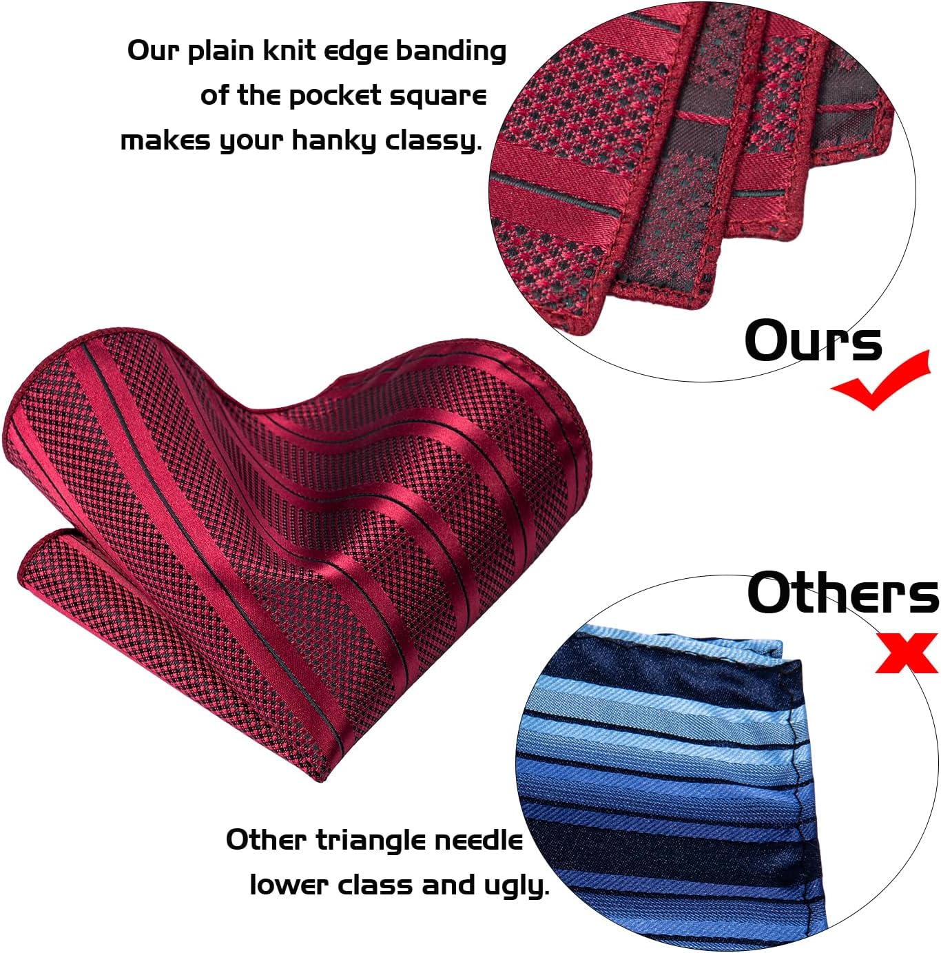 5PCS Mens Silk Tie, Pocket Square, Cufflinks, Drilled Tie Ring and Lapel Pin Set for Wedding Groom Party