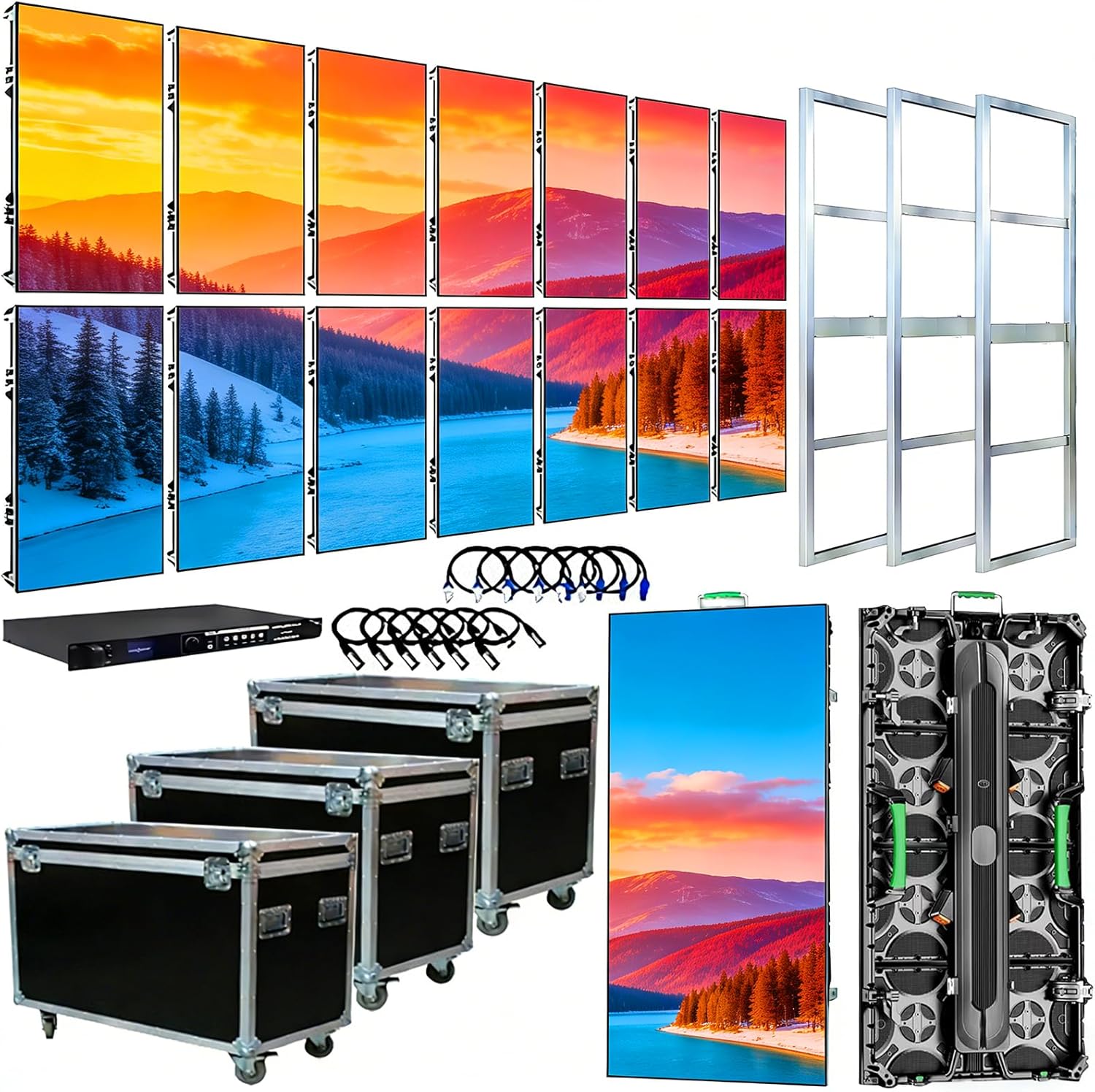 Portable LED Display Wall Panel | P2.9 P3.91 P4.81 P6 3840Hz High Refresh Rate, IP65 Waterproof Aluminum Cabinet | Includes Frame & Case for Stage Event Rental (4, P2.9, 50*100cm(1.64ft*3.28ft))