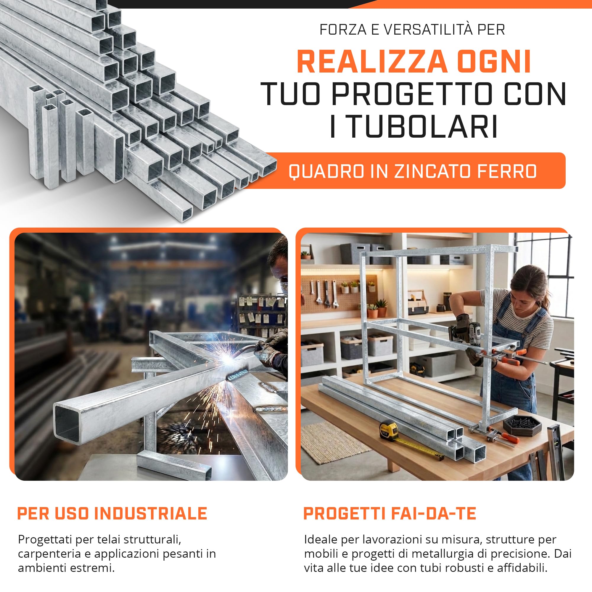 Profilo quadro zincato 20x20x1,5 mm Barra 2 metri E220+CR2S2