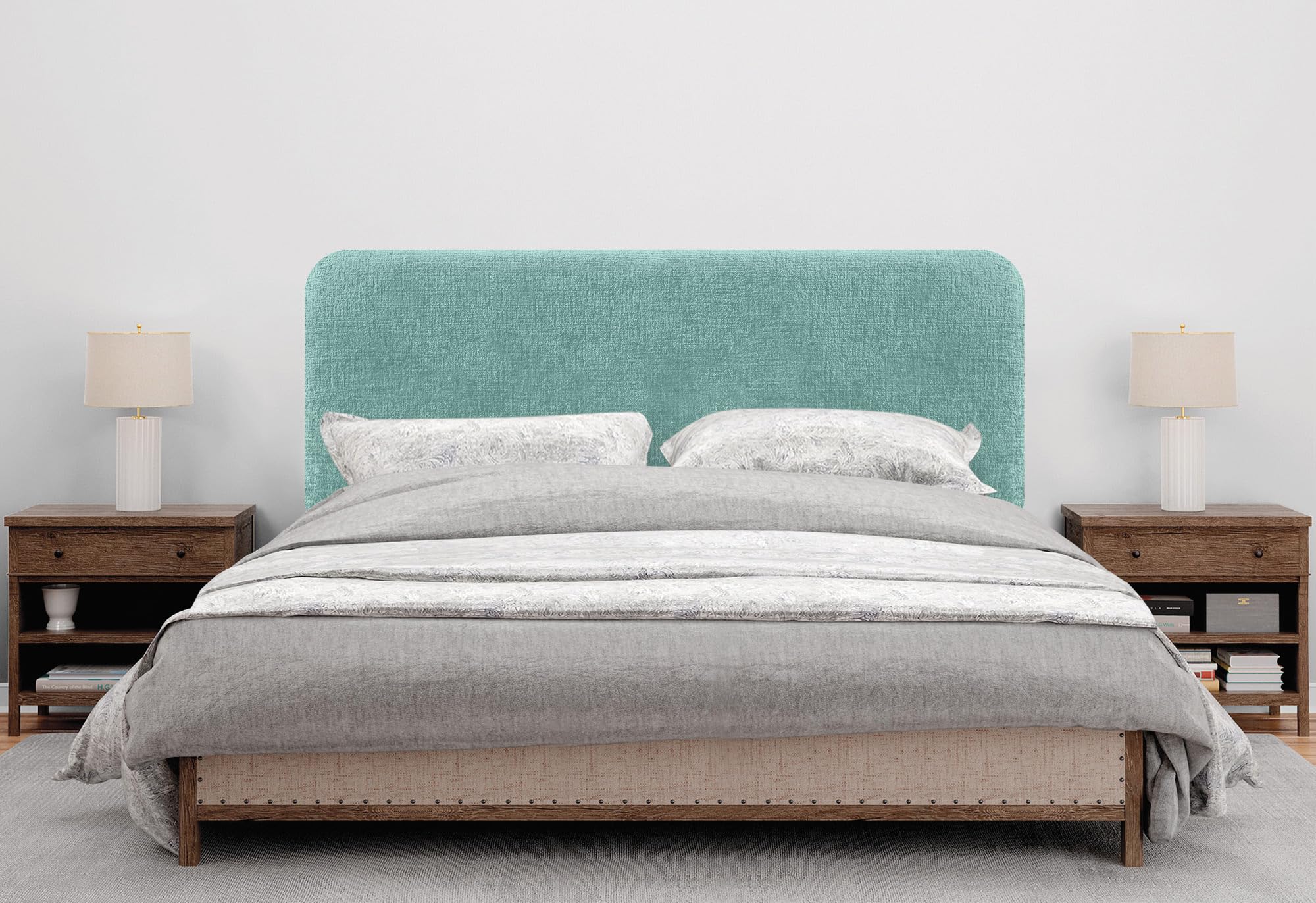 DHOME Testiera Imbottita Liscia Arrotondata in Lana Ecologica per Parete Acustica Testate Fonoassorbenti Testata Letto Camera da Letto (Verde Acqua, 135cm)