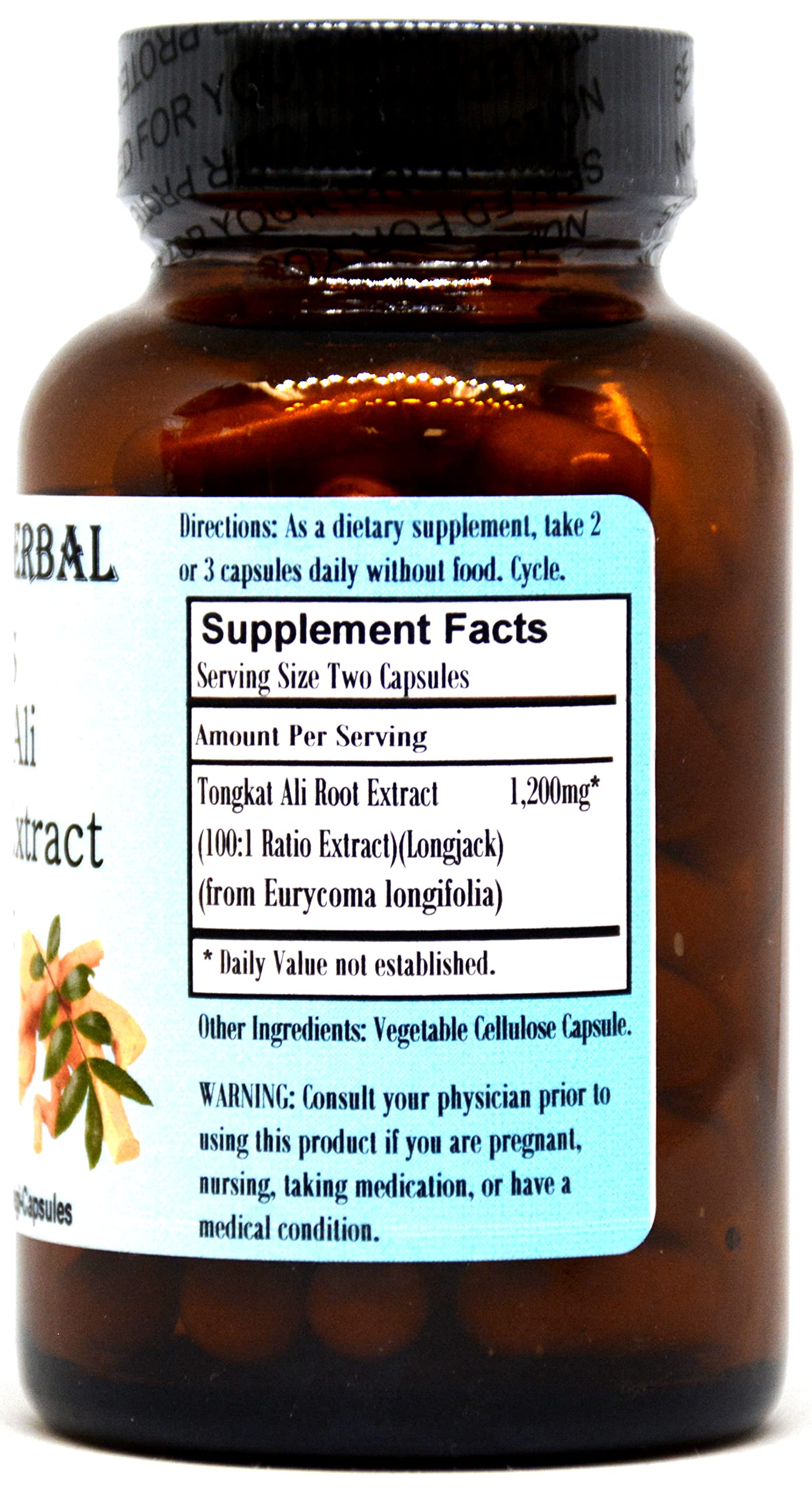 Tongkat Ali 100:1 Extract Powder 600mg - 60 Veggie Capsules (Longjack) High Potency, Supports Overall Health & Endurance - No Stearates, No Fillers, Glass-Bottled, Non-GMO, Gluten-Free