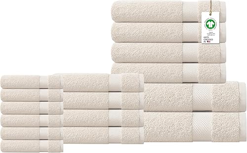 Miniatura 7 de Delara Toallas de felpa 100% algodón orgánico de 650 GSM, secado rápido, juego de toallas de 6 piezas, certificado GOTS, certificado Oeko-Tex, 1