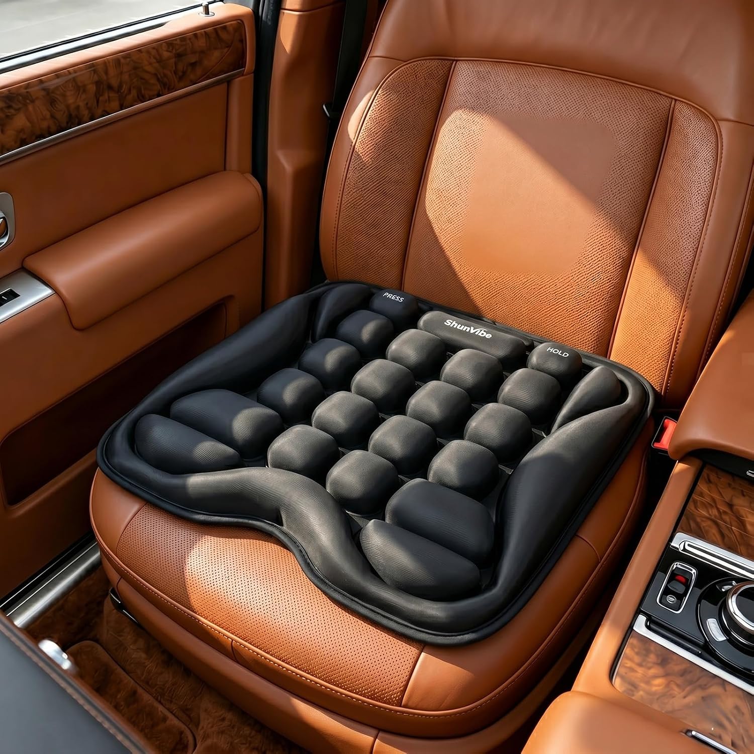 Car Seat Cushion for Long Drives, Pressure Relief Seat Pad with Built-in Pump, Adjustable Air Cell Cushion for Truck Drivers, SUV, Office Chair and Wheelchair