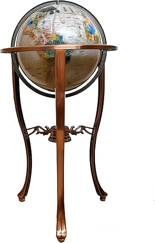 Miniatura 12 de Unique Art Since 1996 - Globo del mundo con piedra preciosa roja y trípode con soporte de aleación de zinc plateado (8.661 in/9 pulgadas/rojo océano)