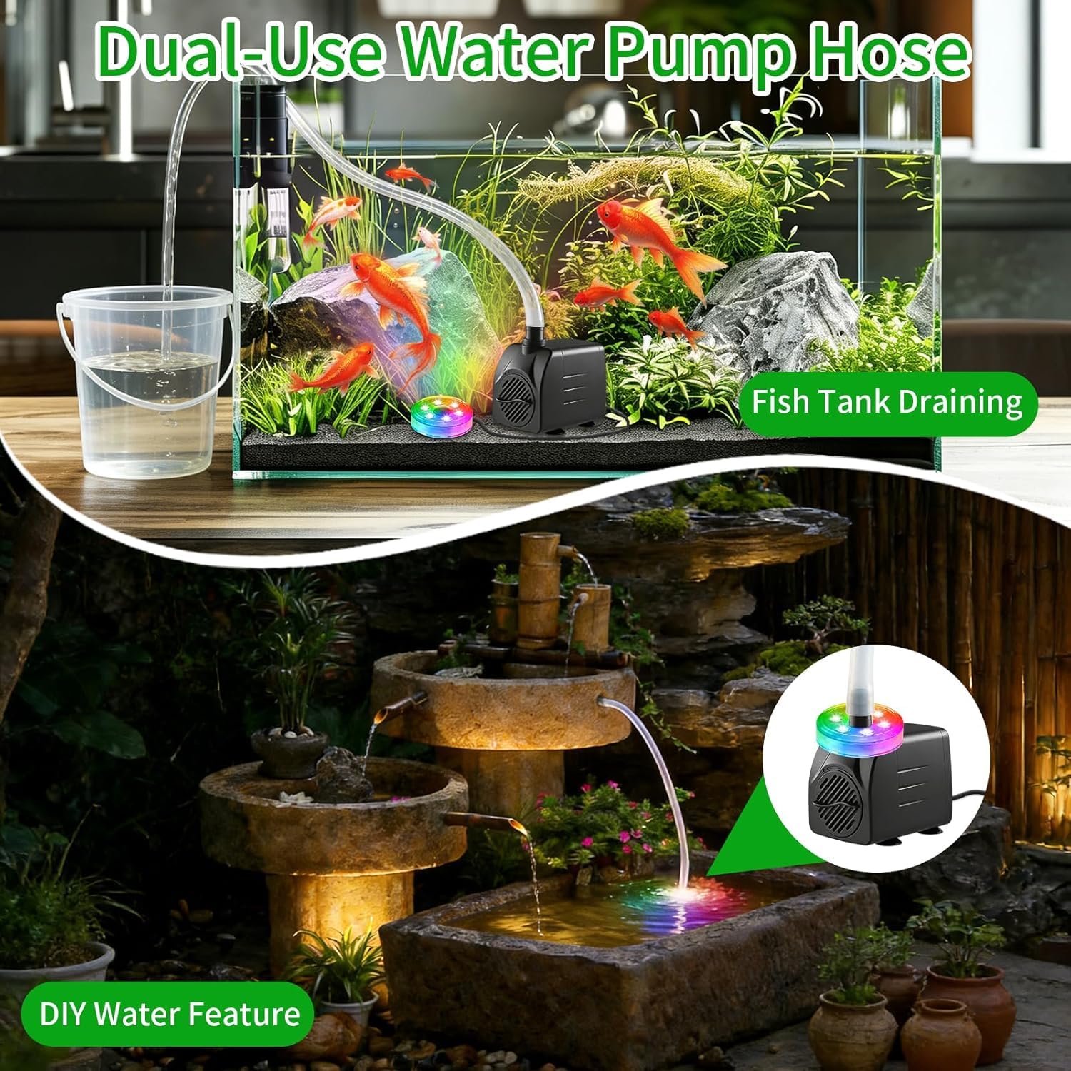 Bomba de fuente pequeña de 15 W para estanque al aire libre, función de agua, acuario, pecera, hidropónico, estatuario