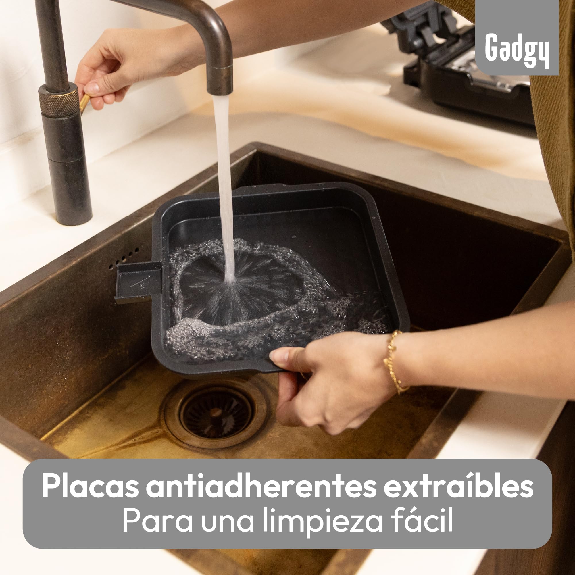 Gadgy 1400W Barbacoa de Contacto 2 en 1 – Base Extraíble – Temperatura Ajustable – Asado Simple y Doble Cara – Antiadherente – Negro Mate/Plata