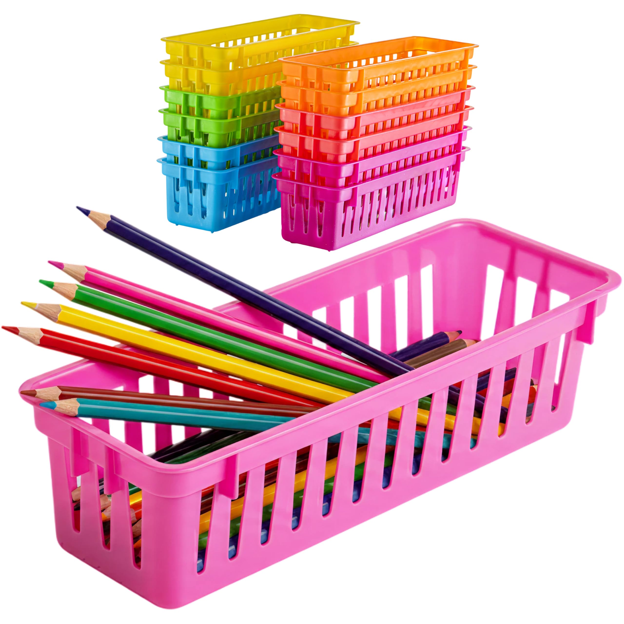 Prextex Classroom Pencil Organizer Pencil Basket or Crayon Basket, Variety Colors (12 pack)