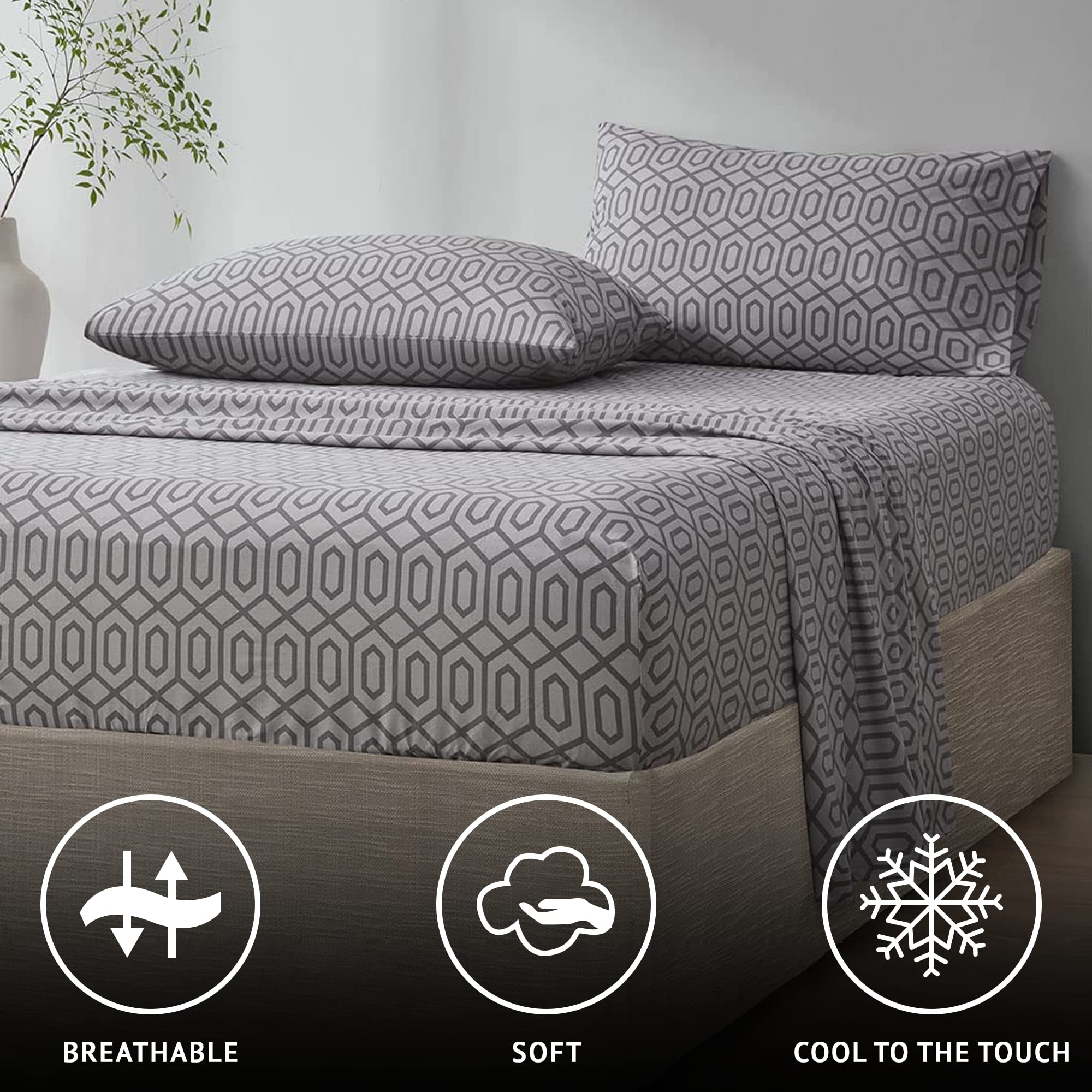 Comfort Spaces 100% Cotton Sheet Set Breathable, Lightweight, Soft with 14" Elastic Pocket Fits up to 16" Mattress - Image 2