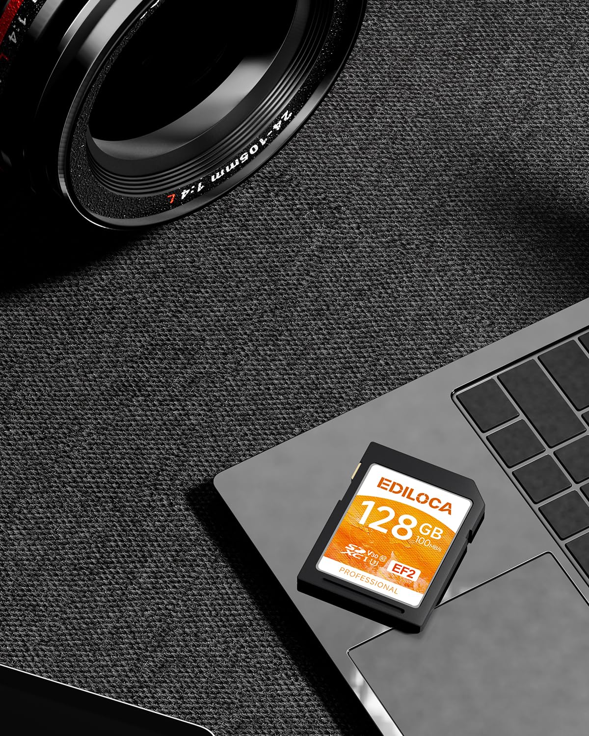 Ediloca EF2 Carte SD 128Go, Carte mémoire SD UHS-I, Lecture 100 Mo/s, écriture 90 Mo/s, C10, U3, V30, vidéo Full HD et 4K, pour photographes Professionnels