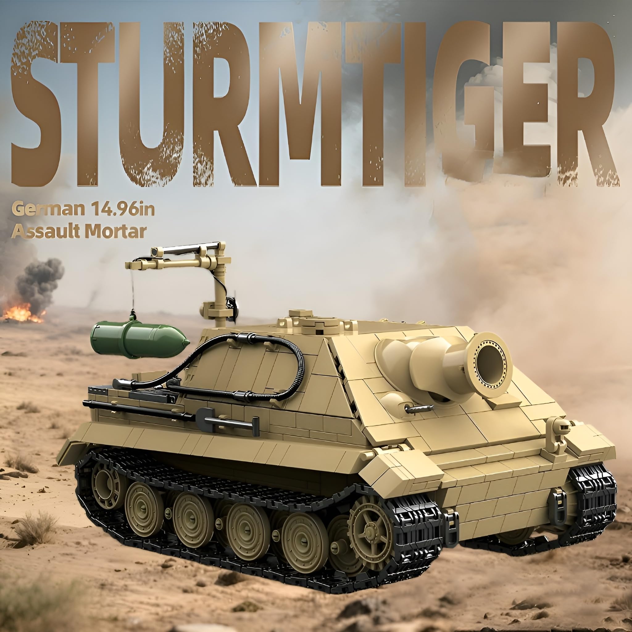 SturmTiger Panzer Bausteine Bausatz, 1394Stück TurmTiger Deutsch 38cm Sturm Mörser Fahrzeuge Modell Spielzeug, WW2 Armee Militär Waffen Klemmbausteine Kit, Ideen Geschenke für Teens Erwachsene