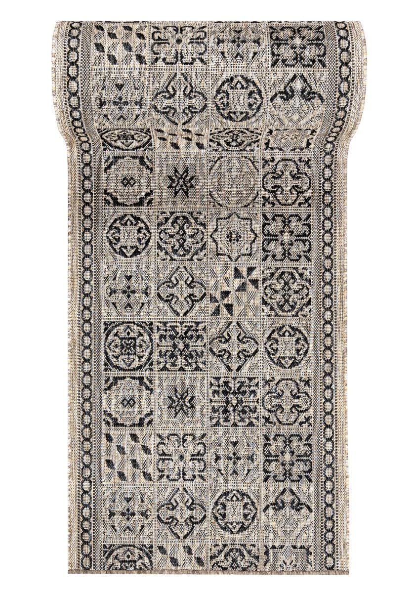 Mazovia In-& Outdoor Läufer Balkon 100x500cm Creme Patchwork Wetterfest | In-& Outdoor Teppichläufer für Flur Küche Terrasse Garten Beige Pflegeleicht UV-Beständig Wasserabweisend Verkauf pro Meter