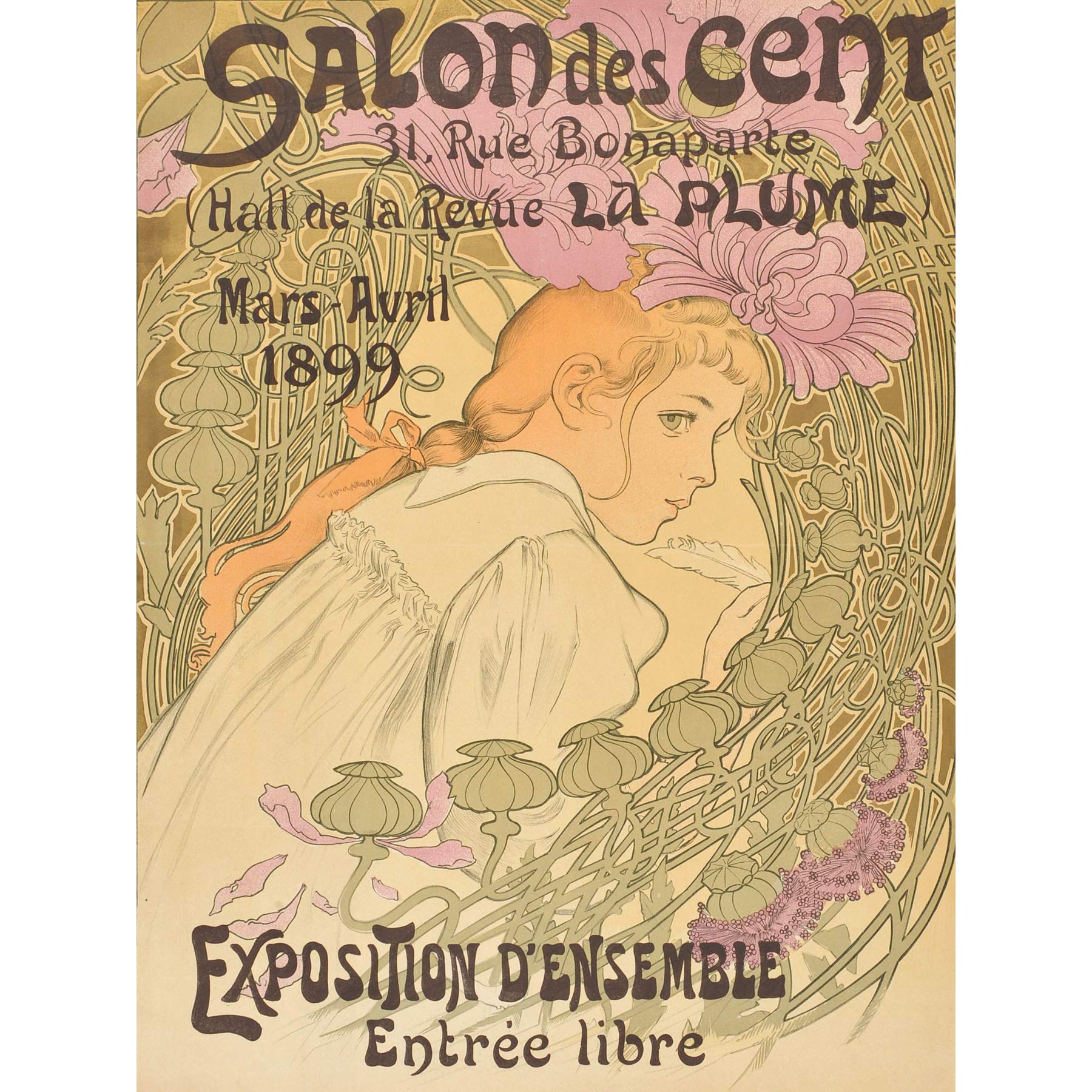 Artery8 Mucha Salon Des Cent 20th Exhibition Nouveau Advert Premium Wall Art Canvas Print 18X24 Inch