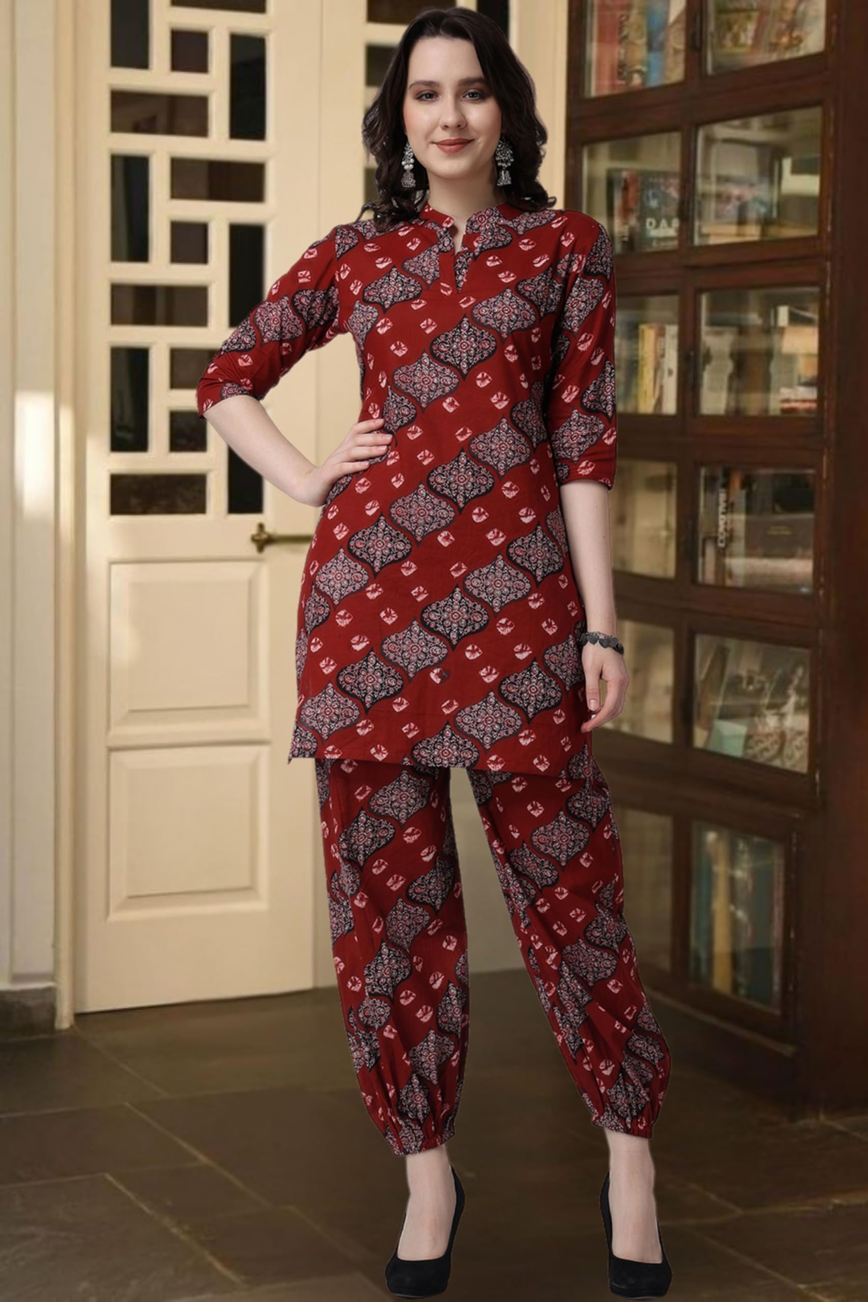 Popwings Casual Pure Cotton Bandhani Printed Kurti And Jogger Co-Ord Set || Latest Stylish Co-Ords Set For Women || 2 Piece Summer Wear Set For Women || Pant Kurti Set For Women