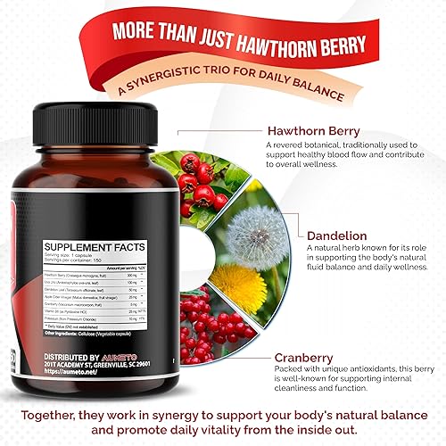 Miniatura 4 de AUMETO 7 en 1 Ultra Hawthorn Berry 12,235 mg de potencia máxima con vinagre de sidra de manzana Uva Ursi Diente de León Arándano - Suplemento para
