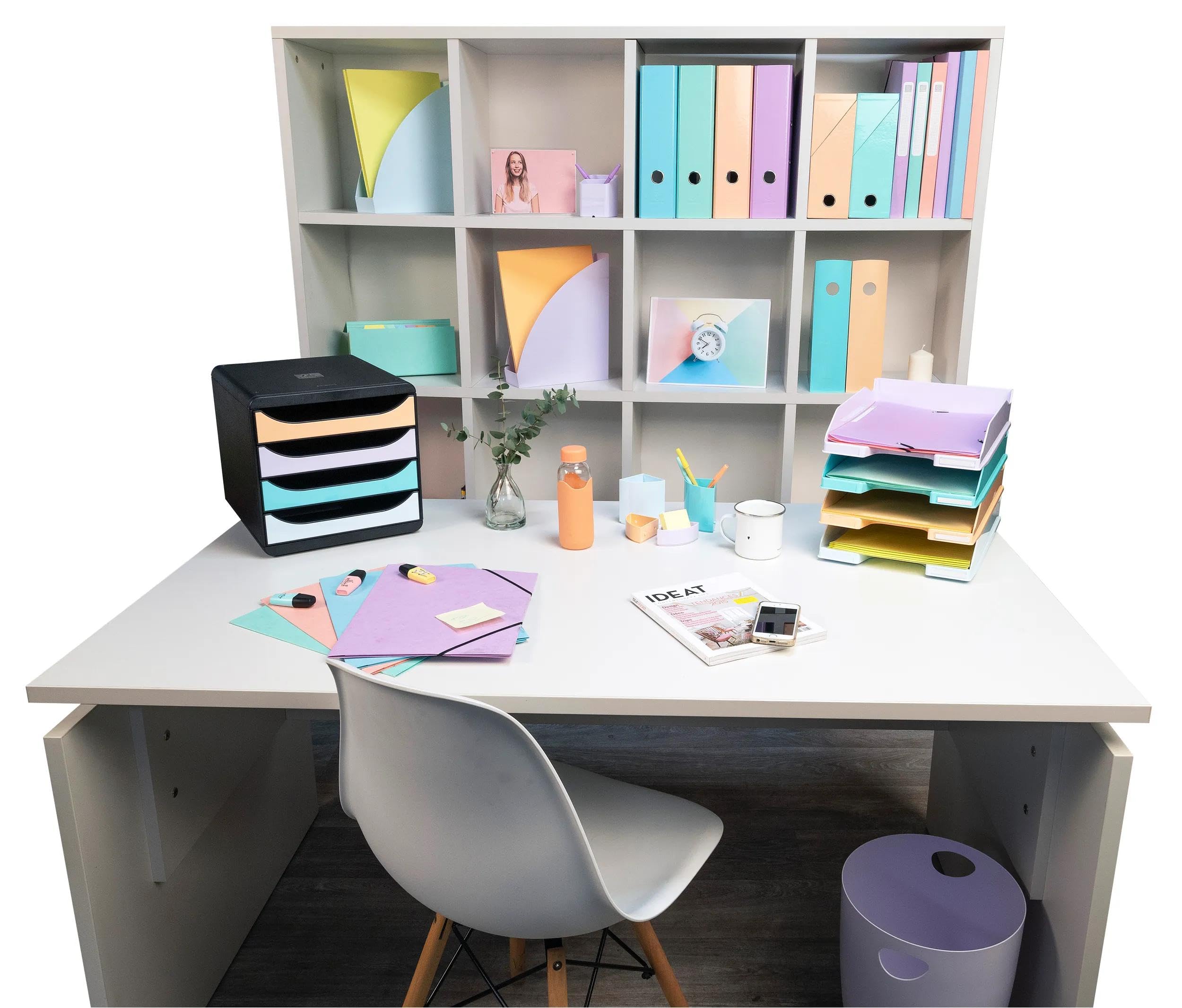EXACOMPTA - Rif. 45364D - Cartone da 8 cestini per carta con manici ECOBIN acquerello, grande capacità 15 litri, dimensioni 26,3 x 26,3 x 33,5 cm, per ufficio o casa, colore: Viola