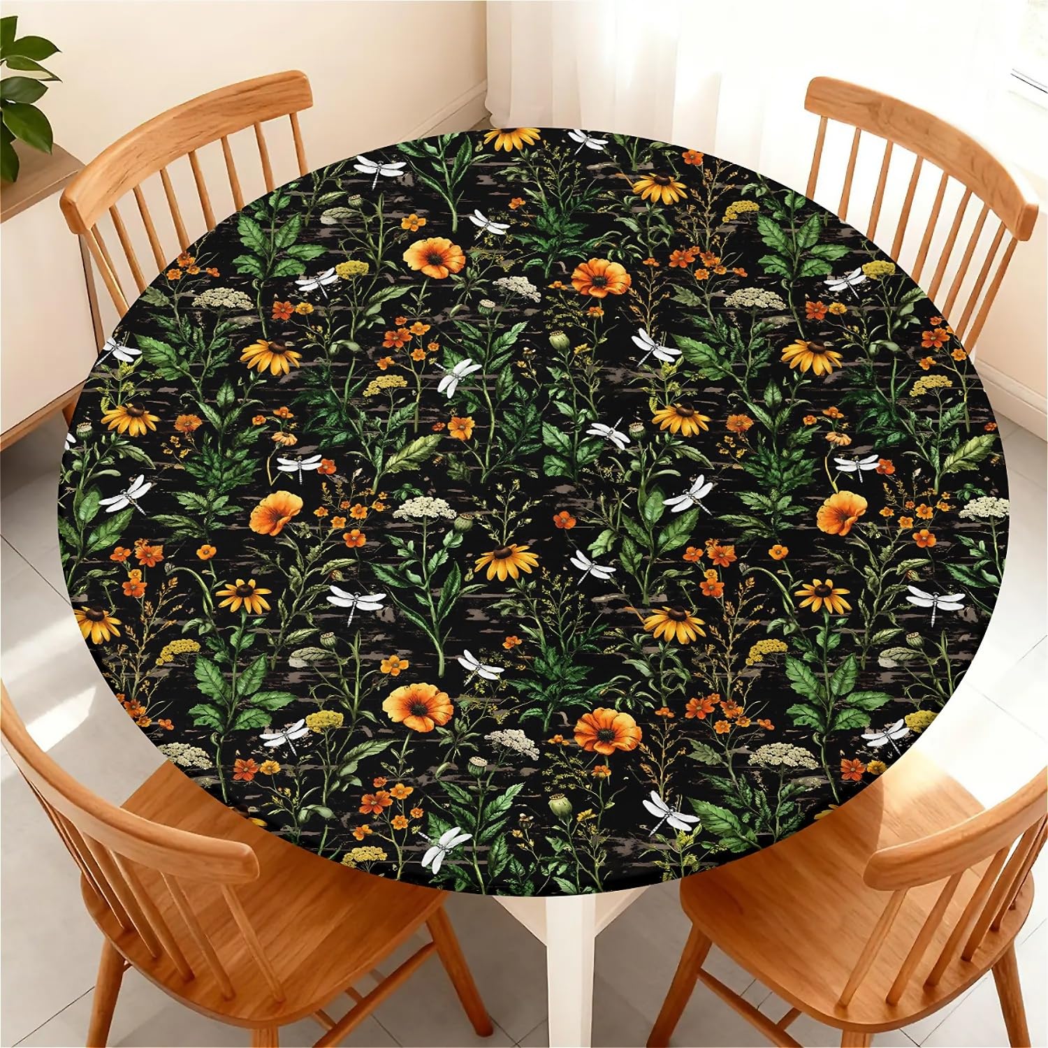 ARTSGOO Fitted Round Tablecloth with Elastic Edge 36 in, Outdoor Table Cloth Waterproof & Stain Resistant, Non-Slip Table Cover for Kitchen/Dining Table/Garden-Wildflower Garden