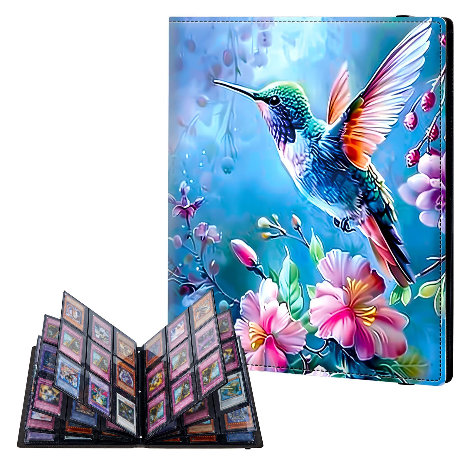 ETLKJVBL 9 Pocket Trading Card Binder, Card Collection Binder for TCG, MTG, Sports Cards, Baseball, Colorful Hummingbird Trading Card Book Holder for Collectors, Top Loader Binder