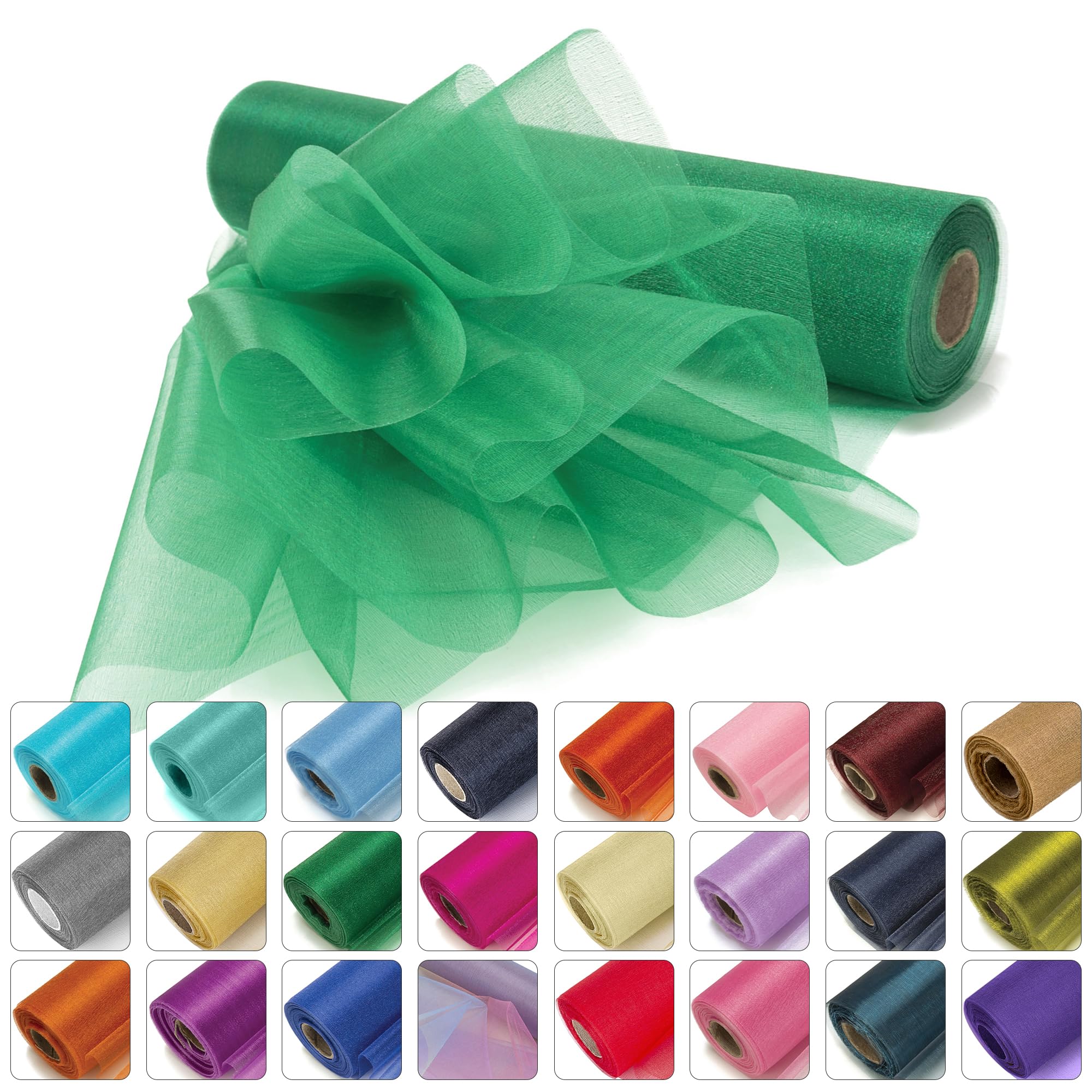 WedDecor Snow Sheer Glitter Organza Roll 25mx29cm Sash Hunter Green, 3pcs โ image 1
