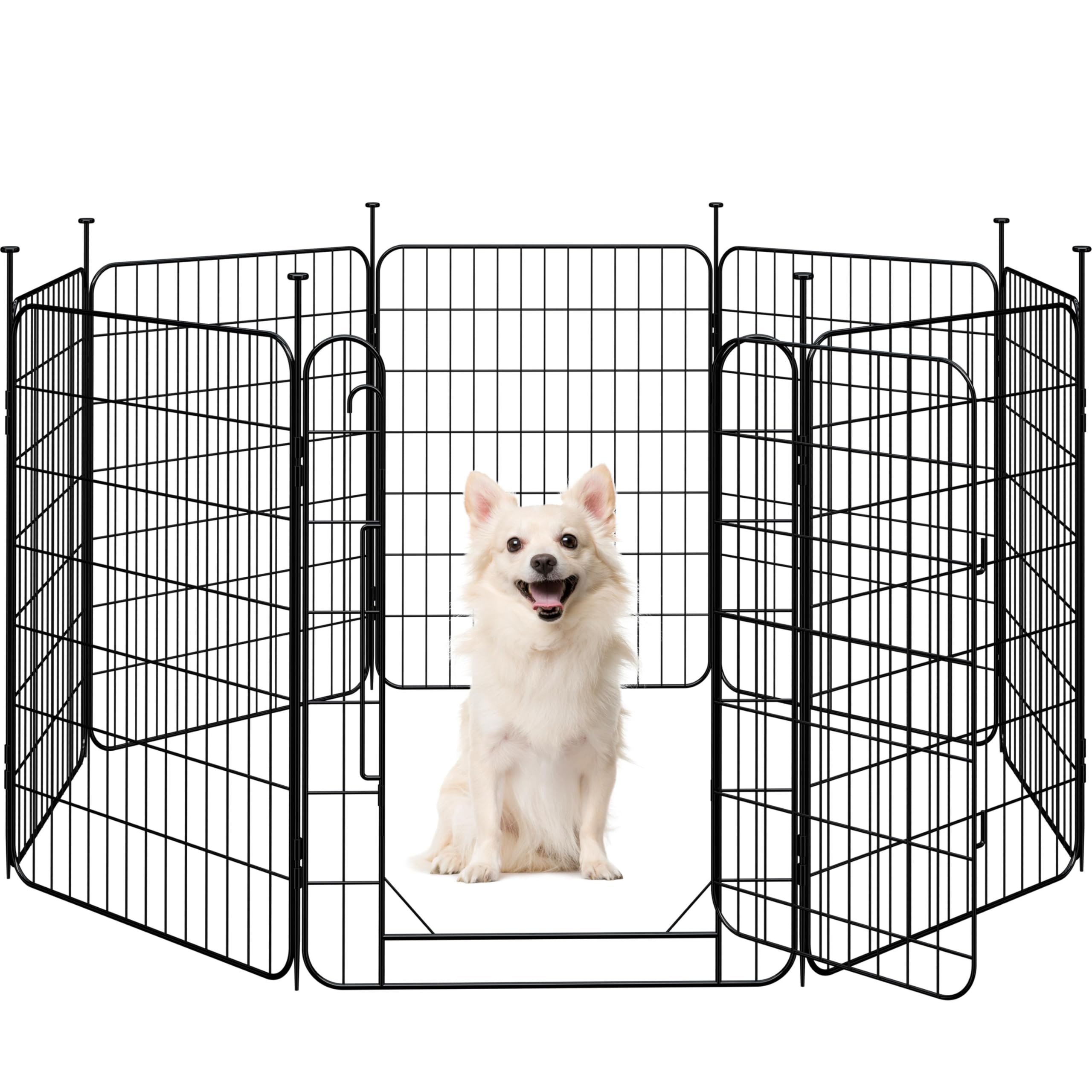 Yaheetech 8 Paneles Parque para Perros 60 x 80 cm Recinto Interior Jaula para Perros Reja Plegable para Cachorros y Conejos Perreras de Metal para Exterior con Estacas, Punta Ovalada y Plana