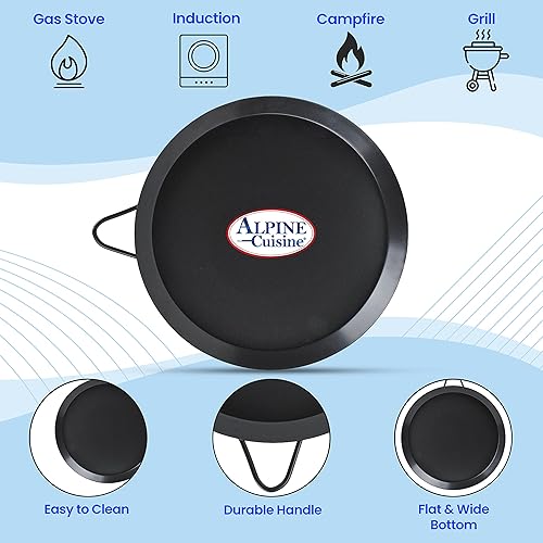 Miniatura 6 de Alpine Cuisine Comal redondo antiadherente de 8 pulgadas - Comal de tortilla de acero al carbono negro con un solo mango - Comal duradero y